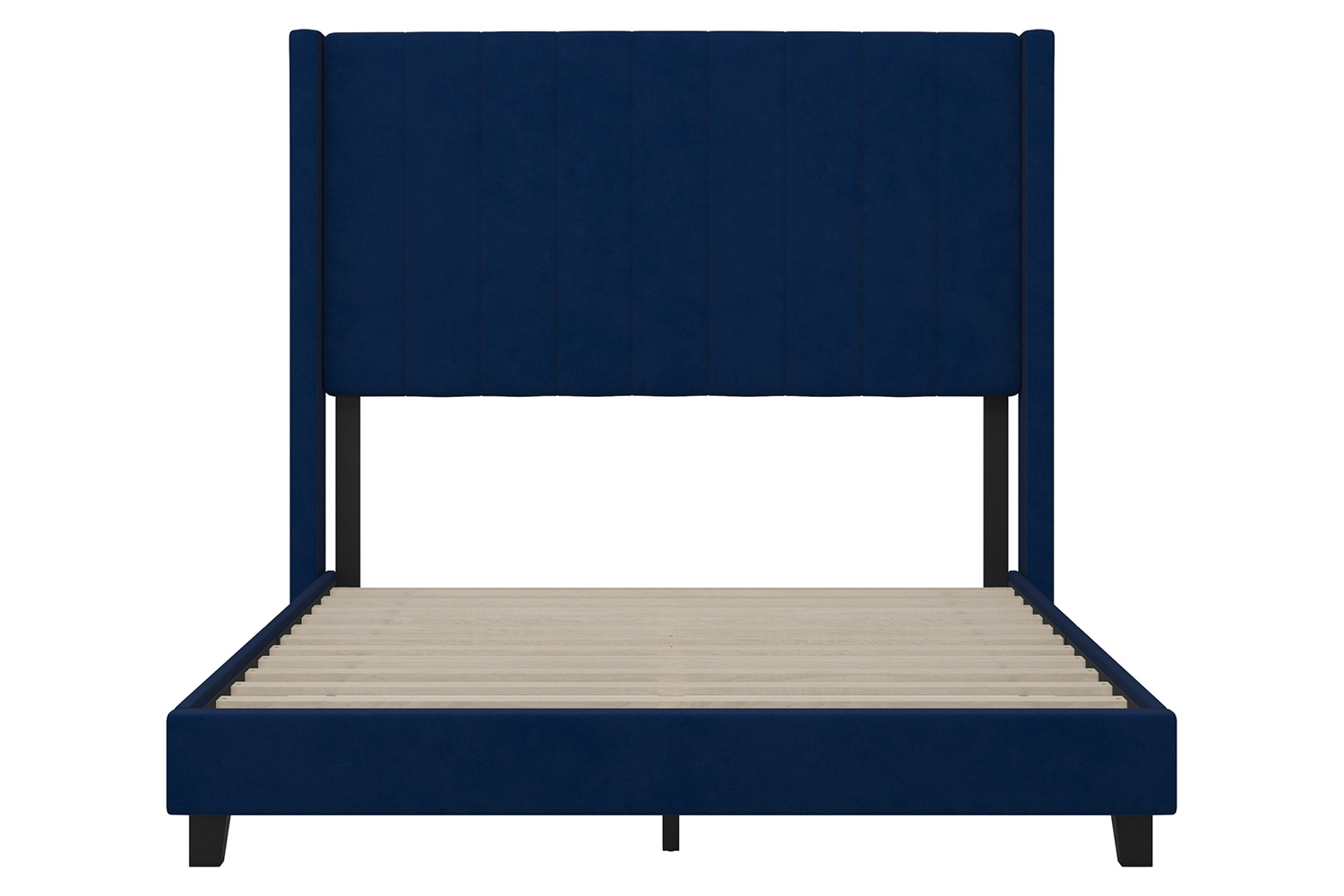 BLNK Bianca Upholstered Platform Bed with Vertical Stitched Wingback Headboard - Navy, Full Size