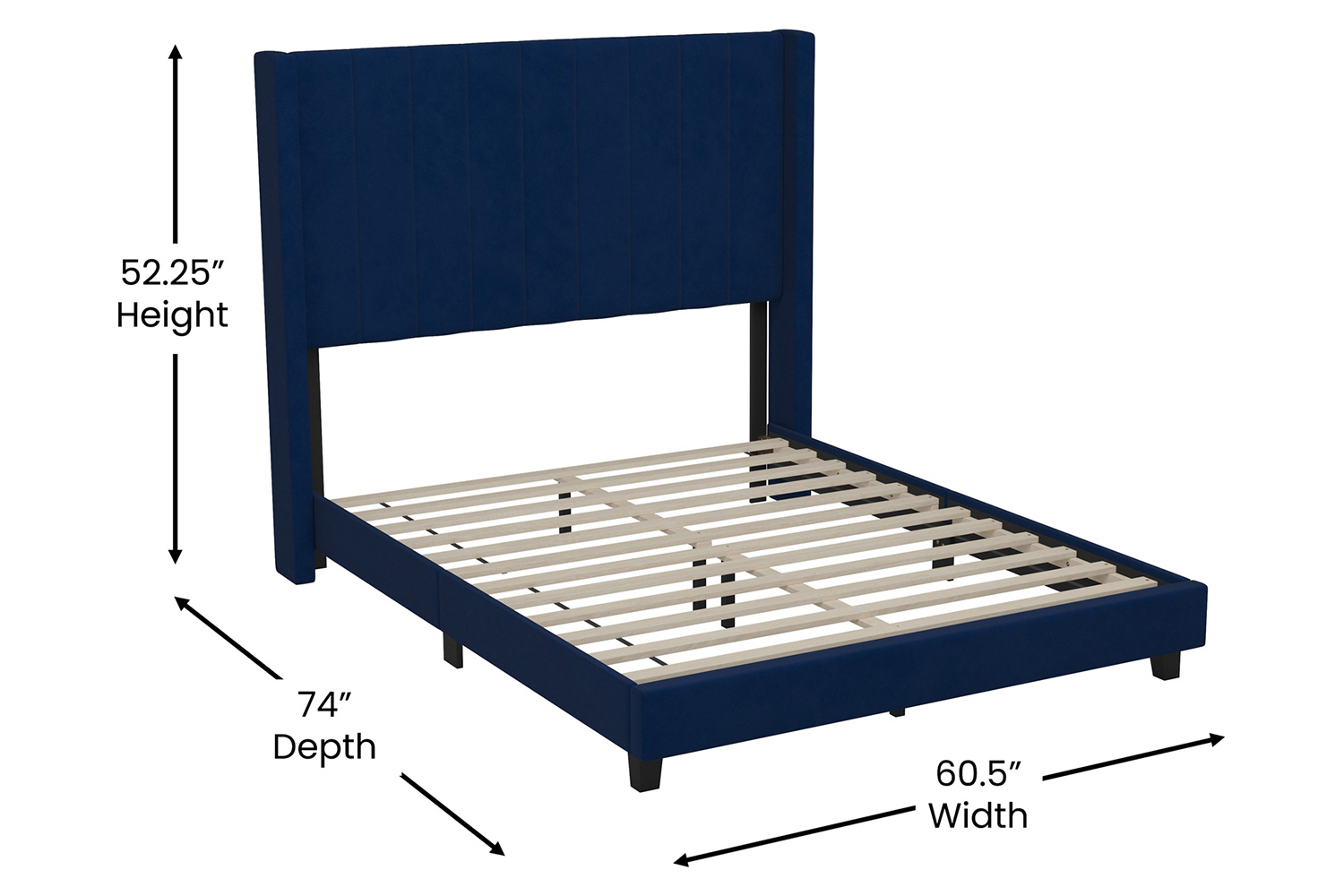 BLNK Bianca Upholstered Platform Bed with Vertical Stitched Wingback Headboard - Navy, Full Size