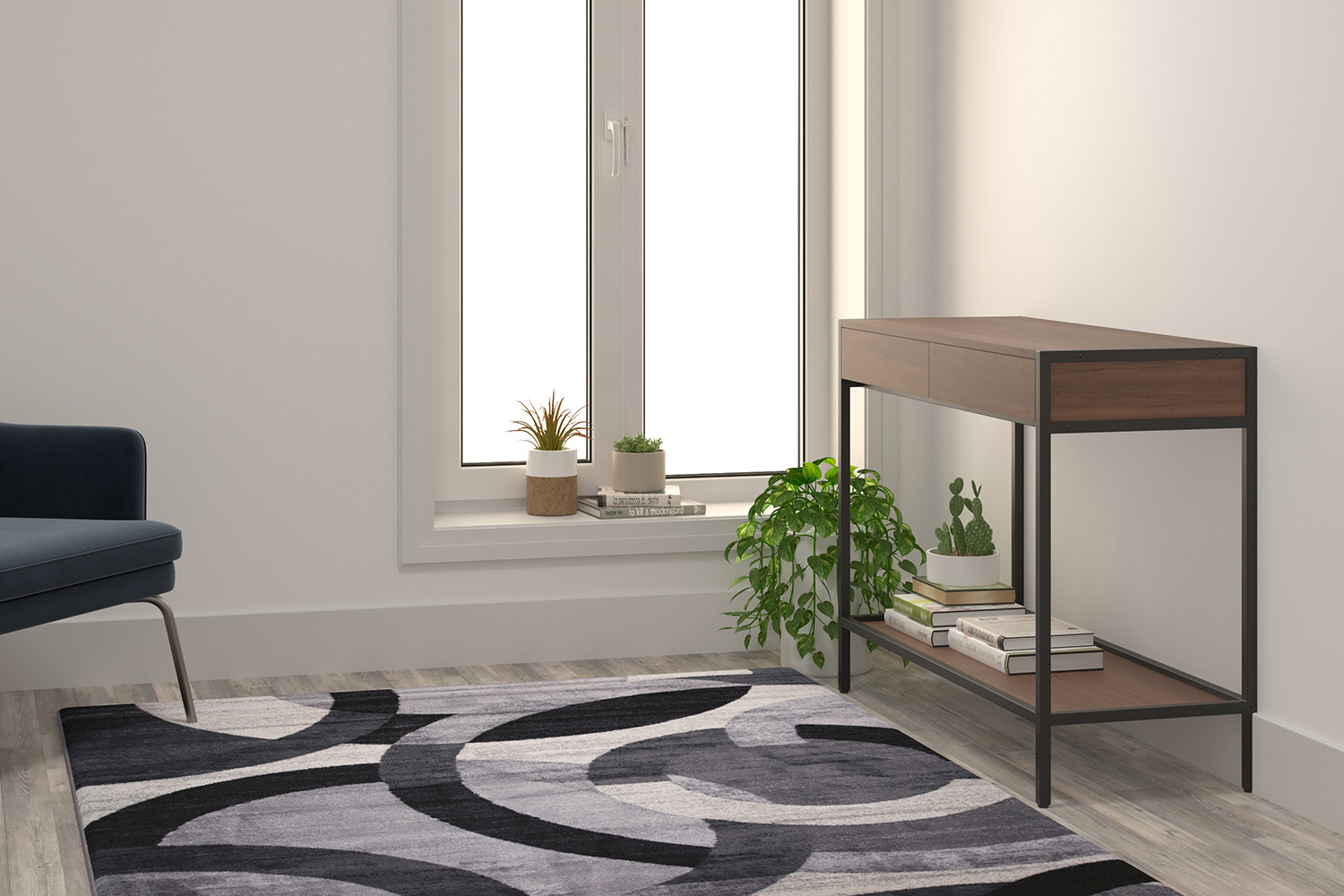 BLNK - Harken Collection Geometric Olefin Area Rug with Jute Backing