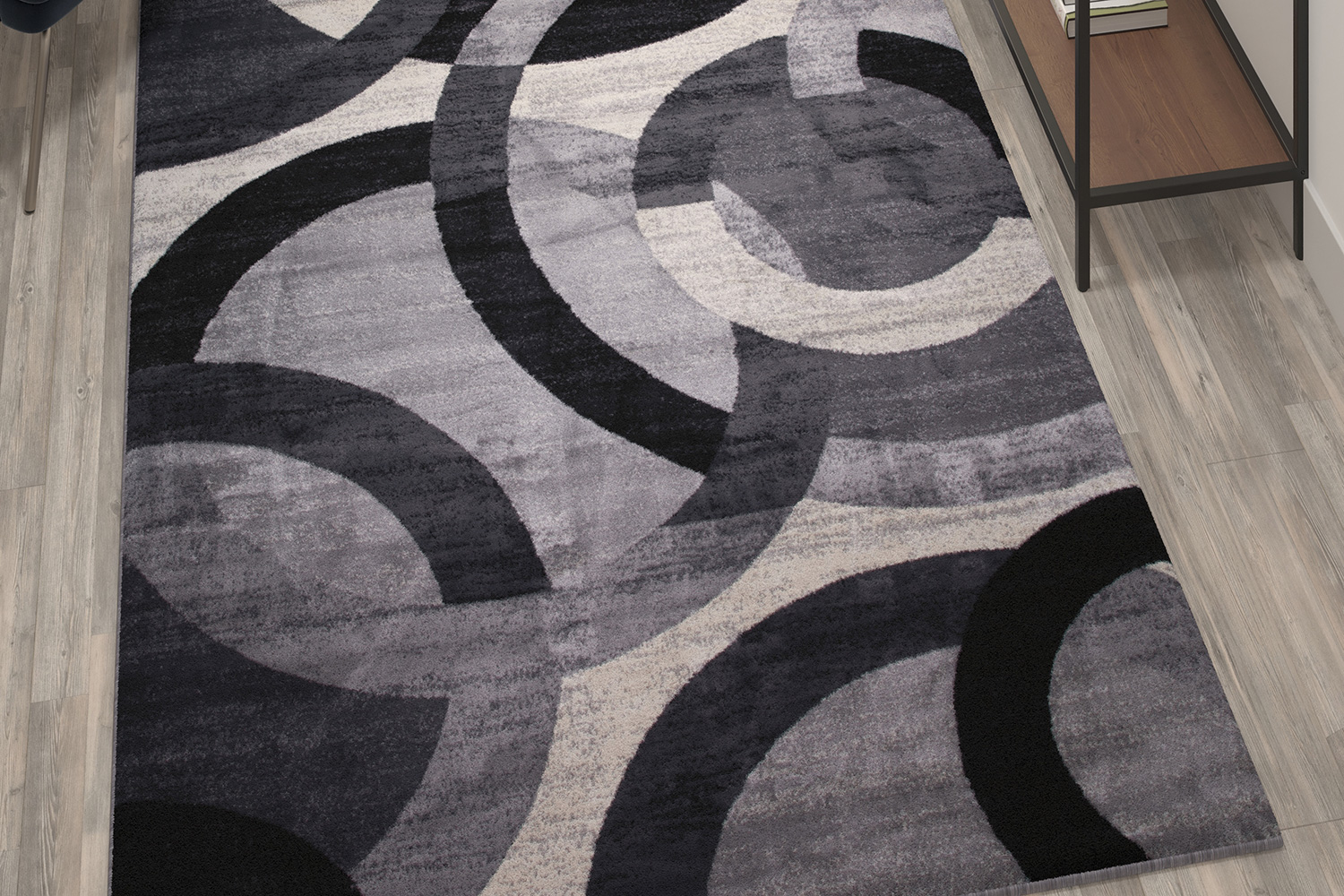 BLNK Harken Collection Geometric Olefin Area Rug with Jute Backing - Black/Gray, 5'W x 7'L