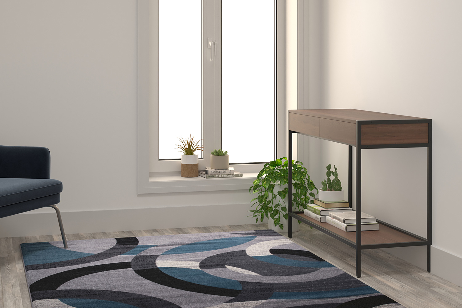 BLNK - Harken Collection Geometric Olefin Area Rug with Jute Backing