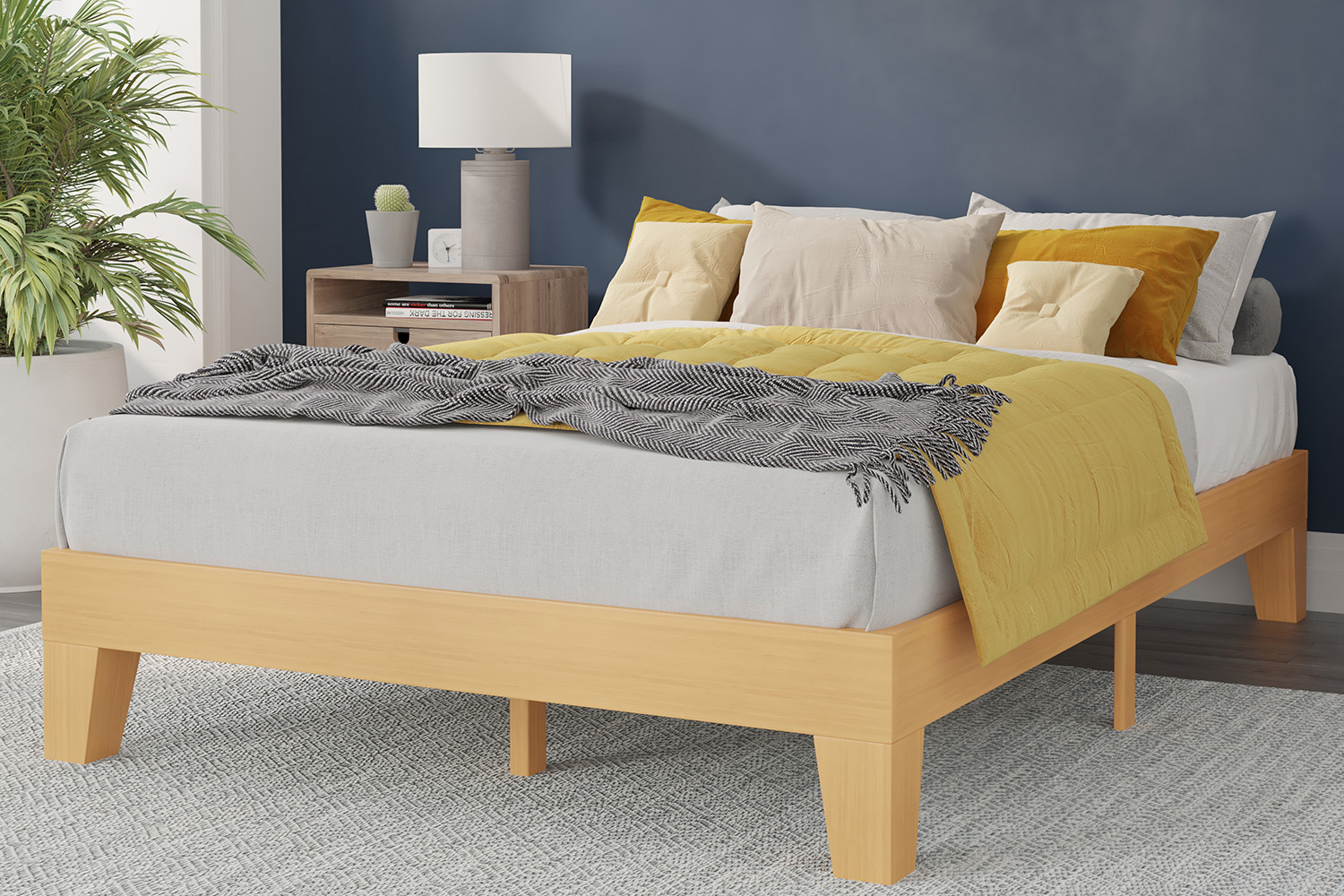 BLNK - Evelyn Wood Platform Bed with Wooden Support Slats