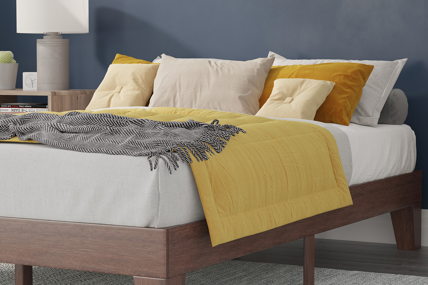 BLNK - Evelyn Wood Platform Bed with Wooden Support Slats