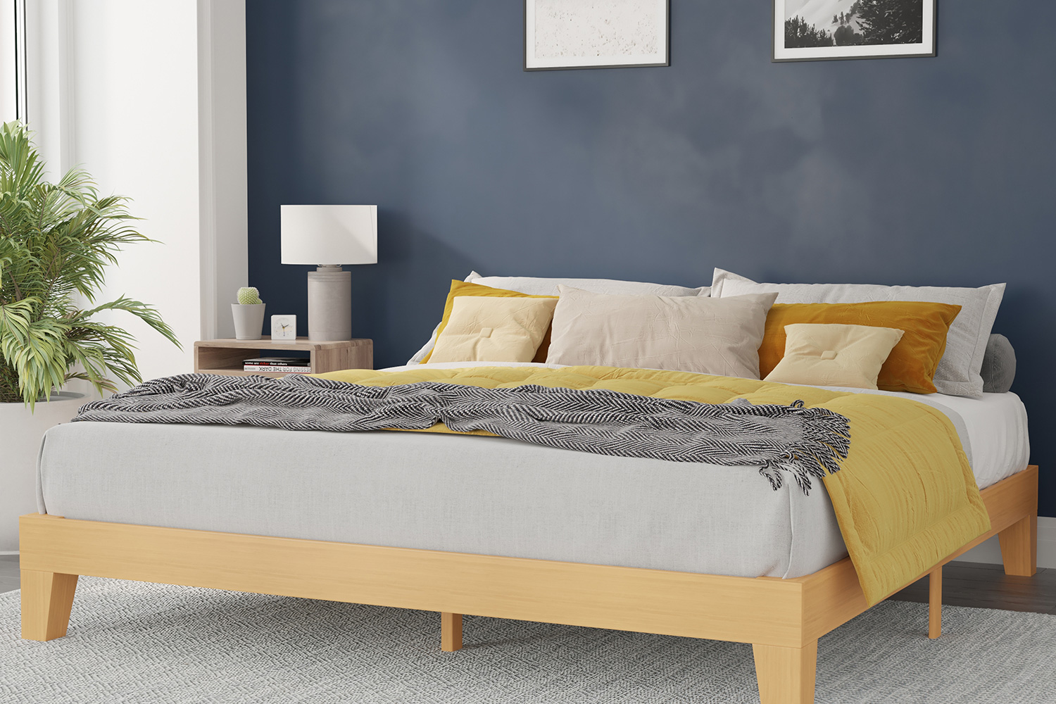 BLNK - Evelyn Wood Platform Bed with Wooden Support Slats