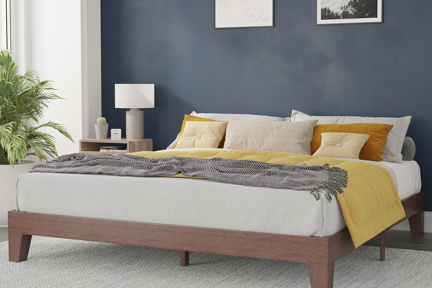 BLNK - Evelyn Wood Platform Bed with Wooden Support Slats