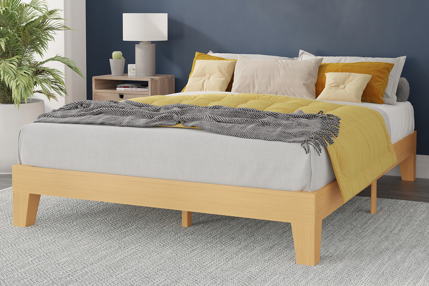 BLNK - Evelyn Wood Platform Bed with Wooden Support Slats