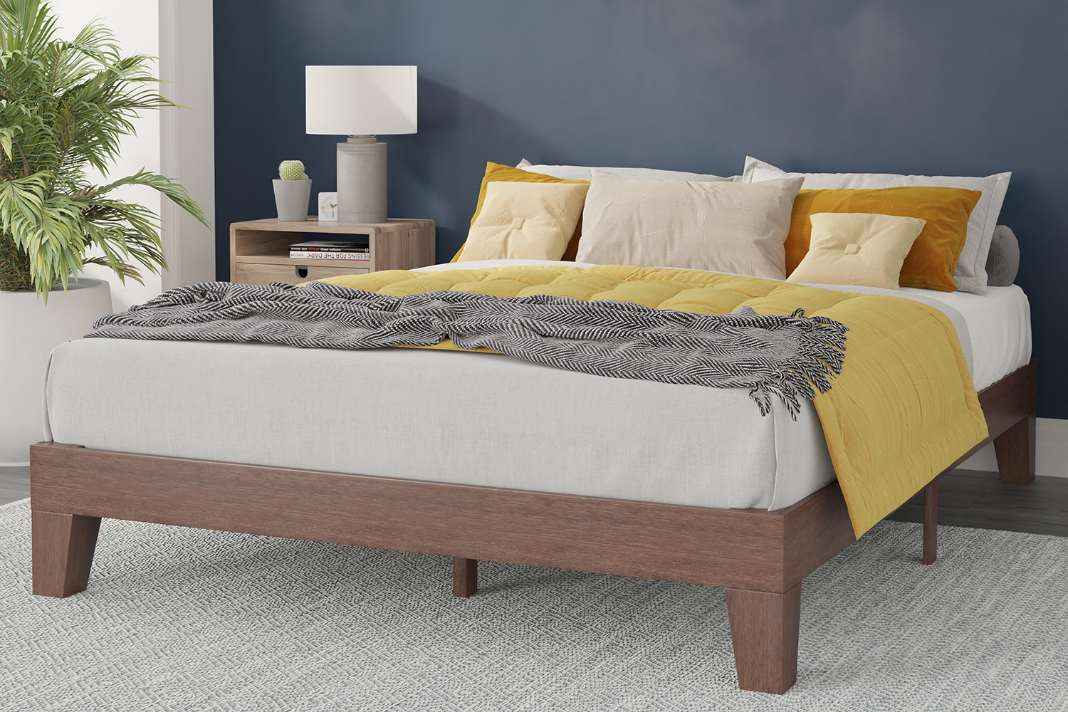 BLNK - Evelyn Wood Platform Bed with Wooden Support Slats