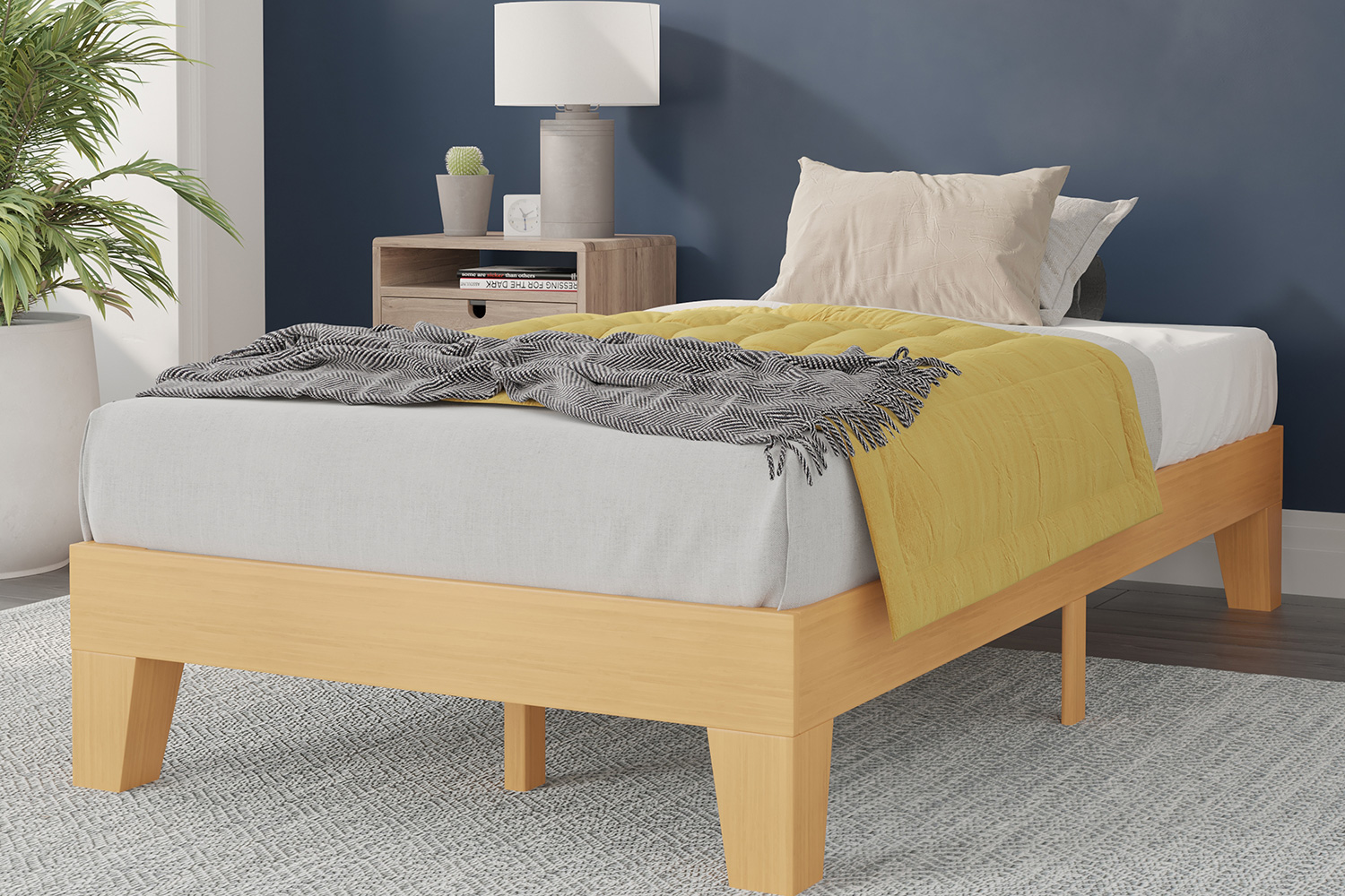 BLNK - Evelyn Wood Platform Bed with Wooden Support Slats