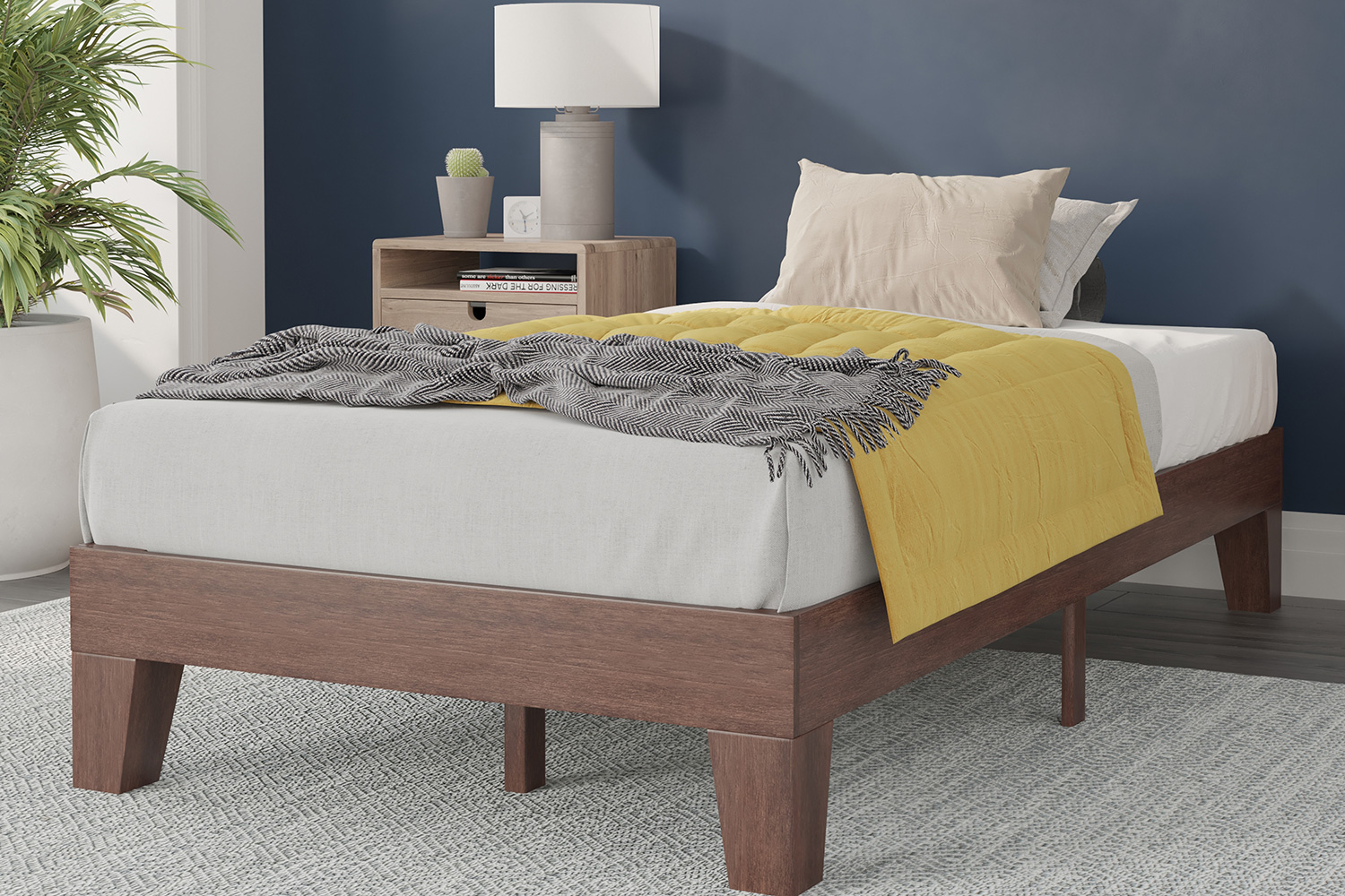 BLNK - Evelyn Wood Platform Bed with Wooden Support Slats