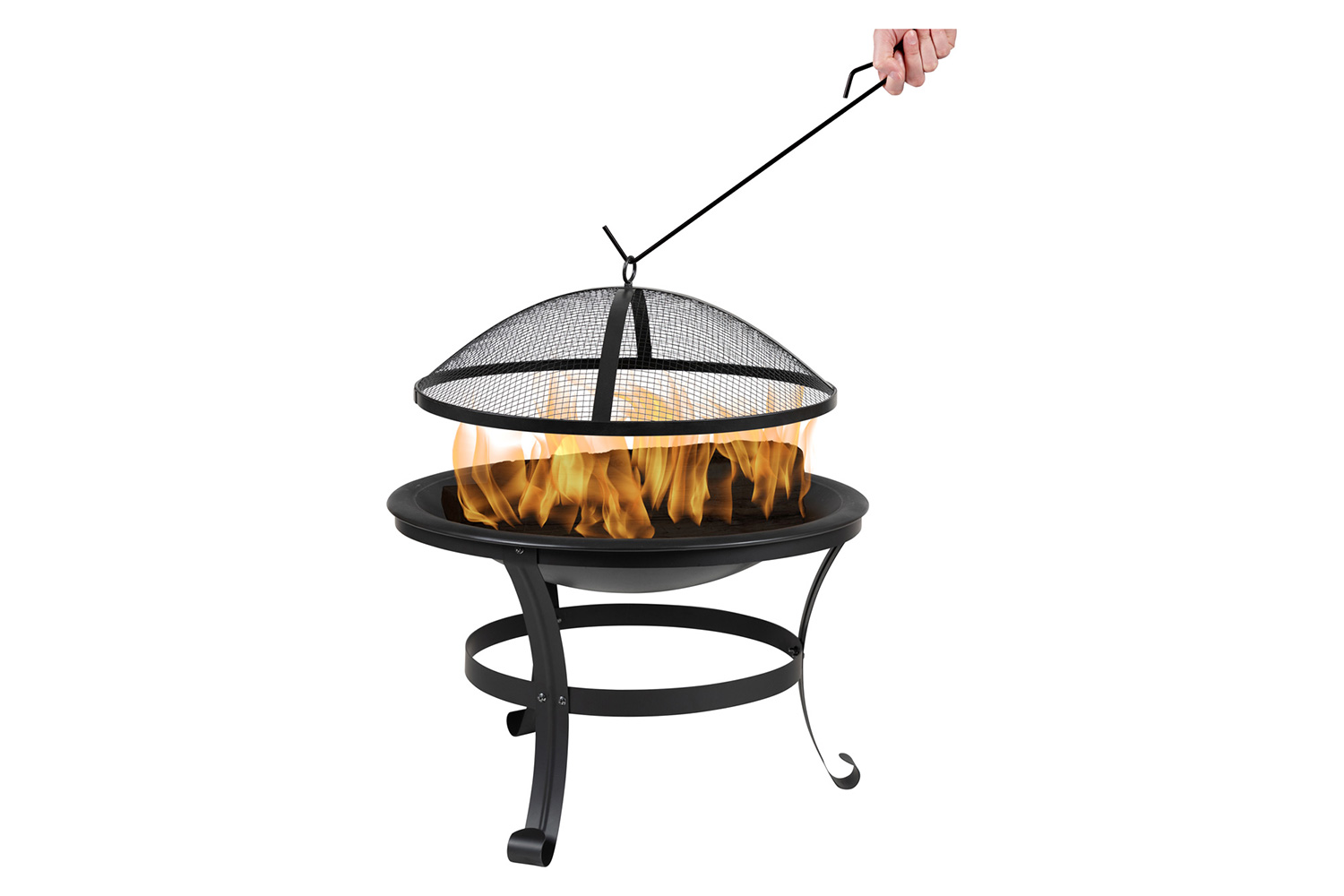 BLNK - Chelton Round Burning Firepit with Mesh Spark Screen and Poker