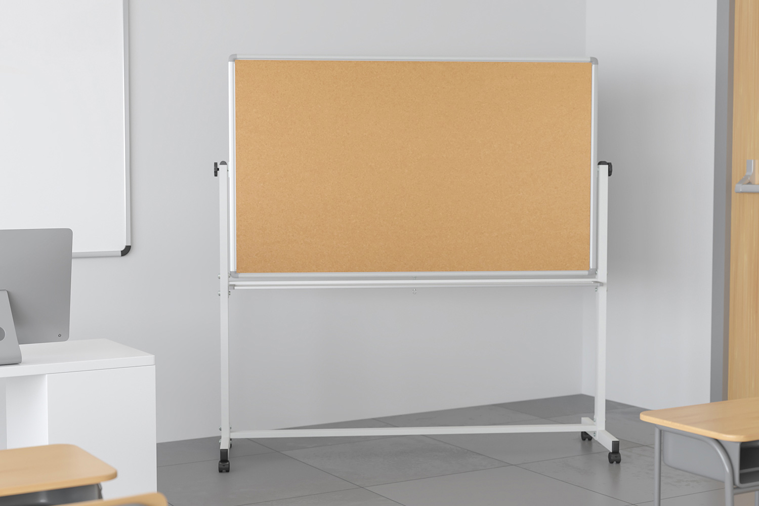 BLNK - HERCULES Series Reversible Mobile Cork Bulletin Board and White Board with Pen Tray