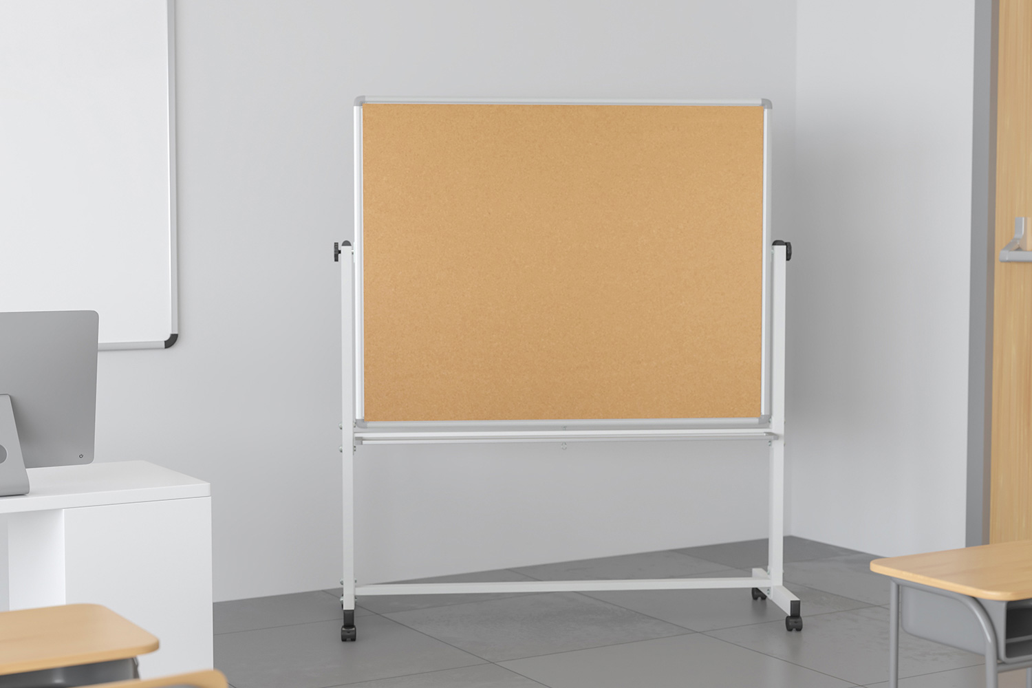 BLNK - HERCULES Series Reversible Mobile Cork Bulletin Board and White Board with Pen Tray