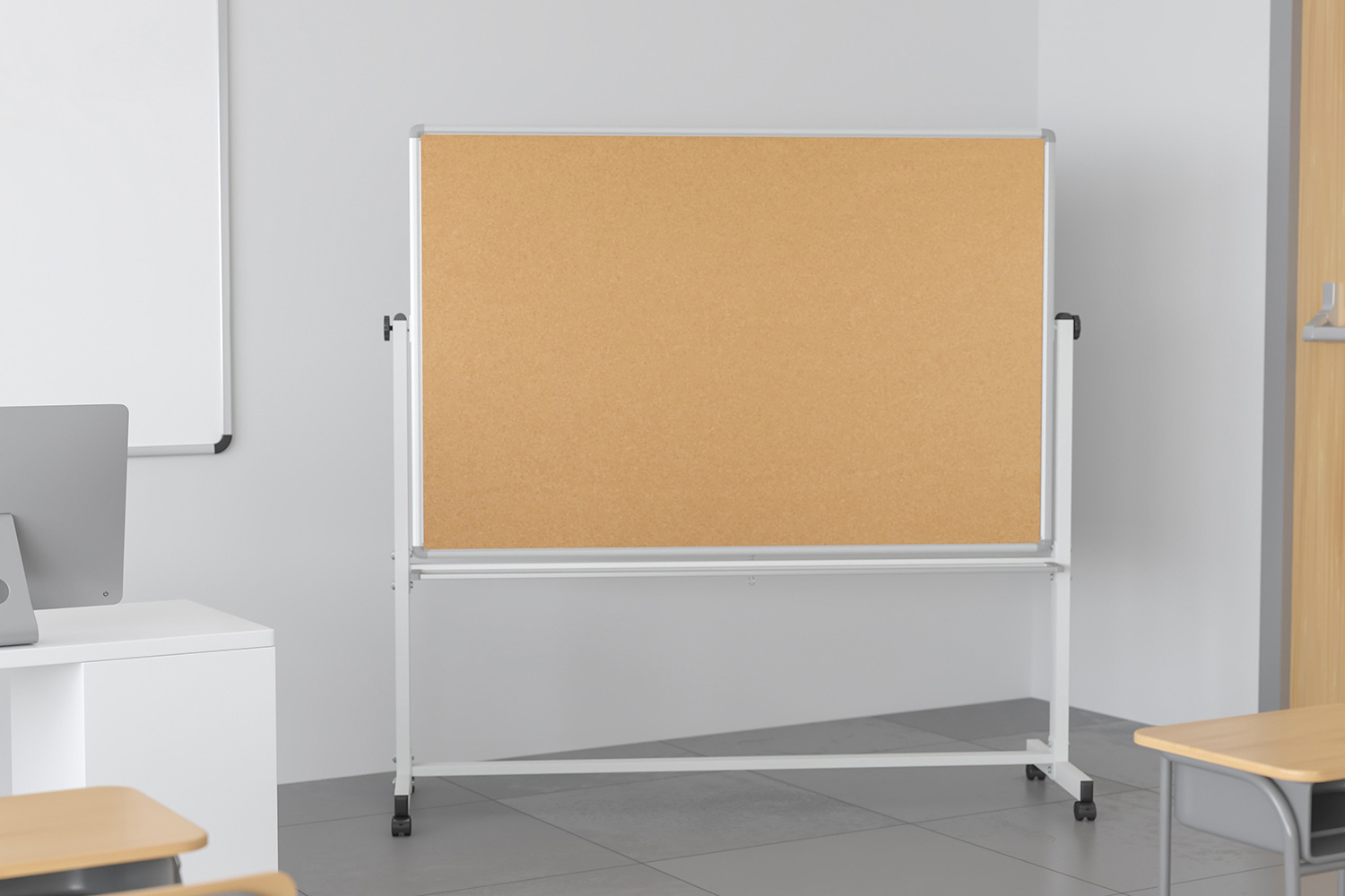 BLNK - HERCULES Series Reversible Mobile Cork Bulletin Board and White Board with Pen Tray