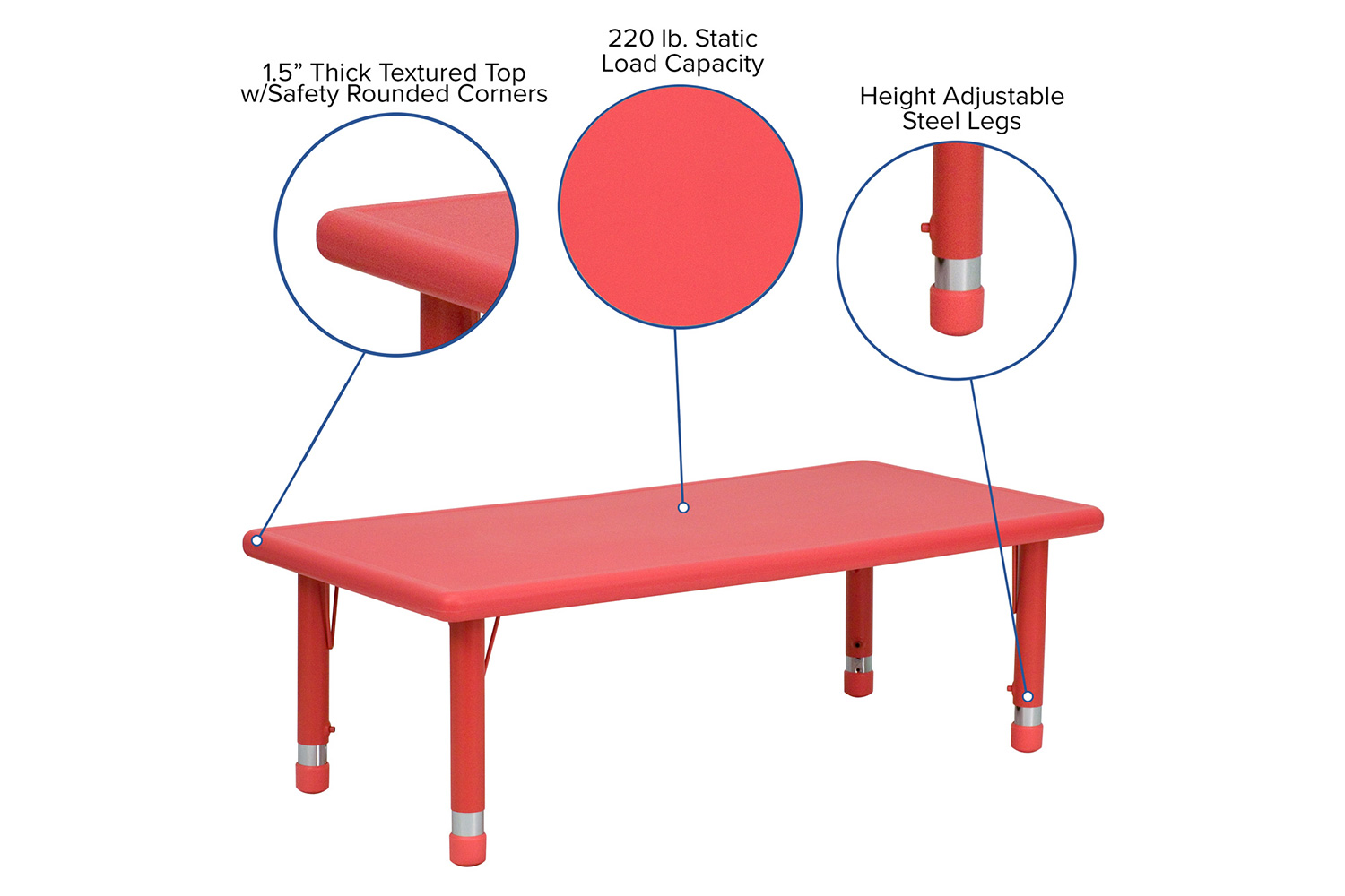 BLNK Wren Rectangular Plastic Height Adjustable Activity Table - Red