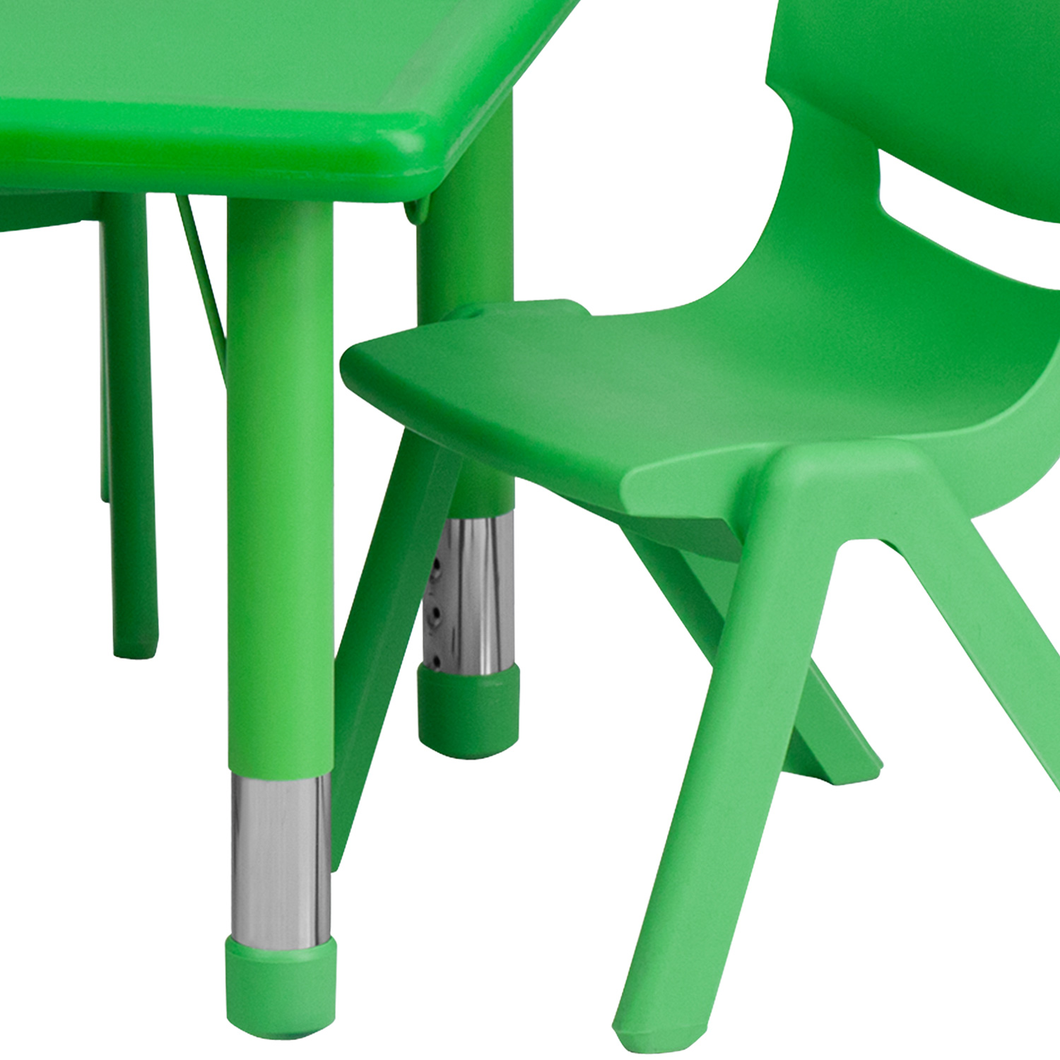BLNK Emmy Rectangular Plastic Height Adjustable Activity Table Set - Green, 24"W x 48"L, with 6 Chairs