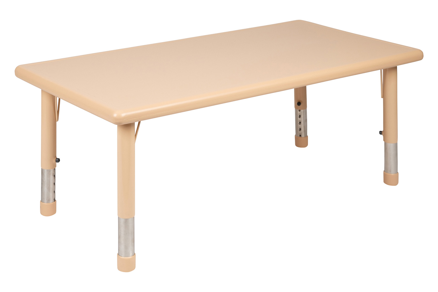 BLNK Emmy Rectangular Plastic Height Adjustable Activity Table Set - Natural, 24"W x 48"L, with 6 Chairs