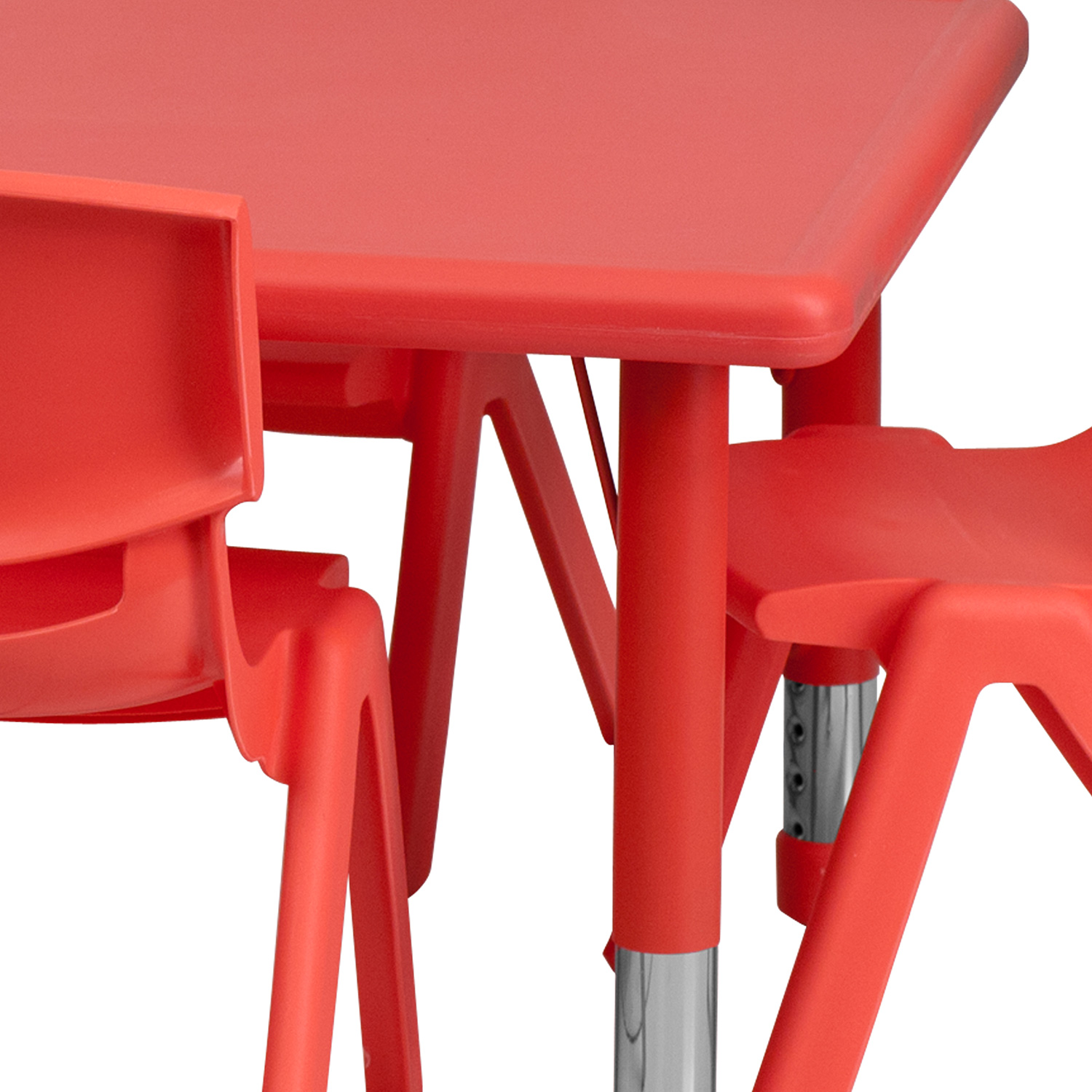 BLNK Emmy Rectangular Plastic Height Adjustable Activity Table Set - Red, 24"W x 48"L, with 6 Chairs