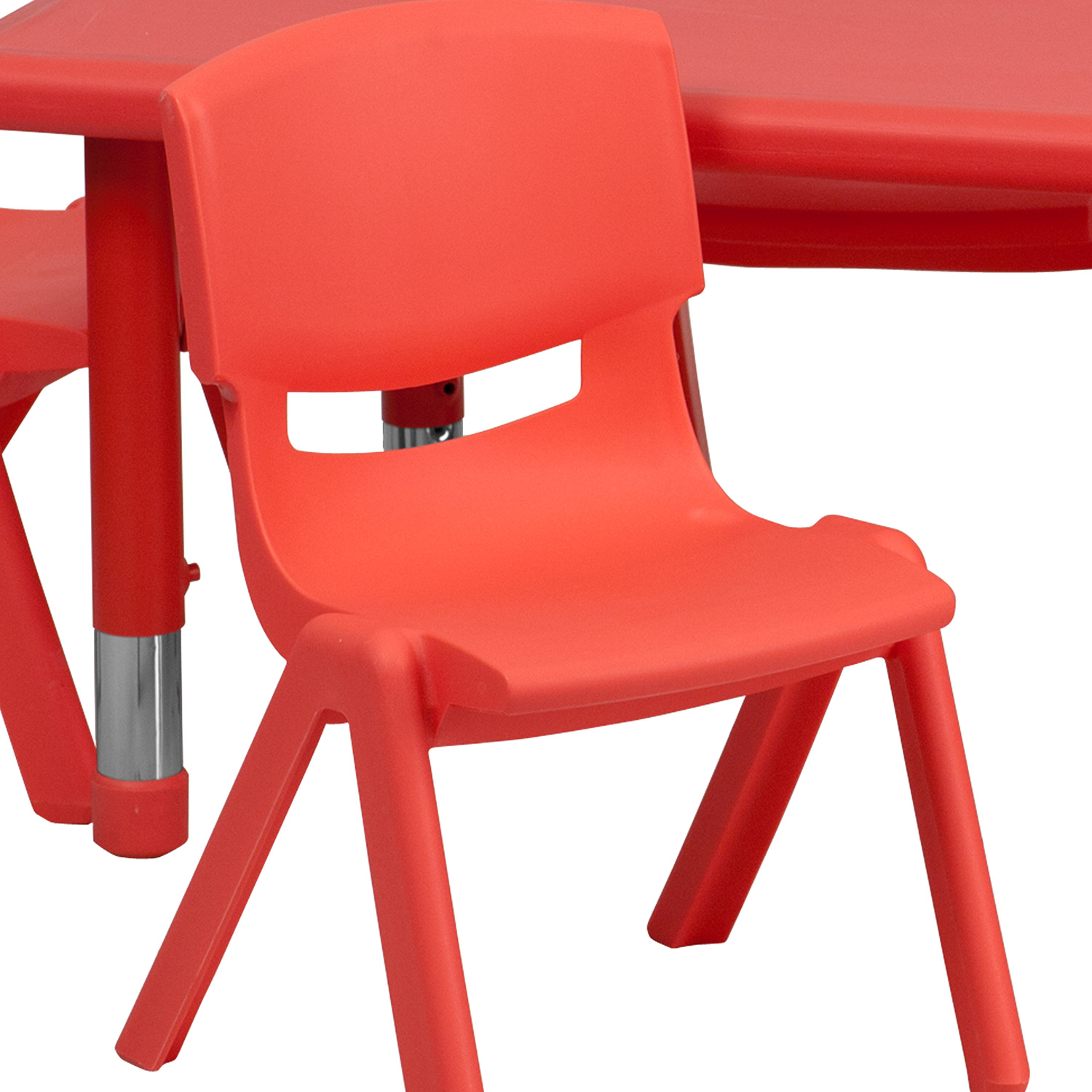 BLNK Emmy Rectangular Plastic Height Adjustable Activity Table Set - Red, 24"W x 48"L, with 6 Chairs