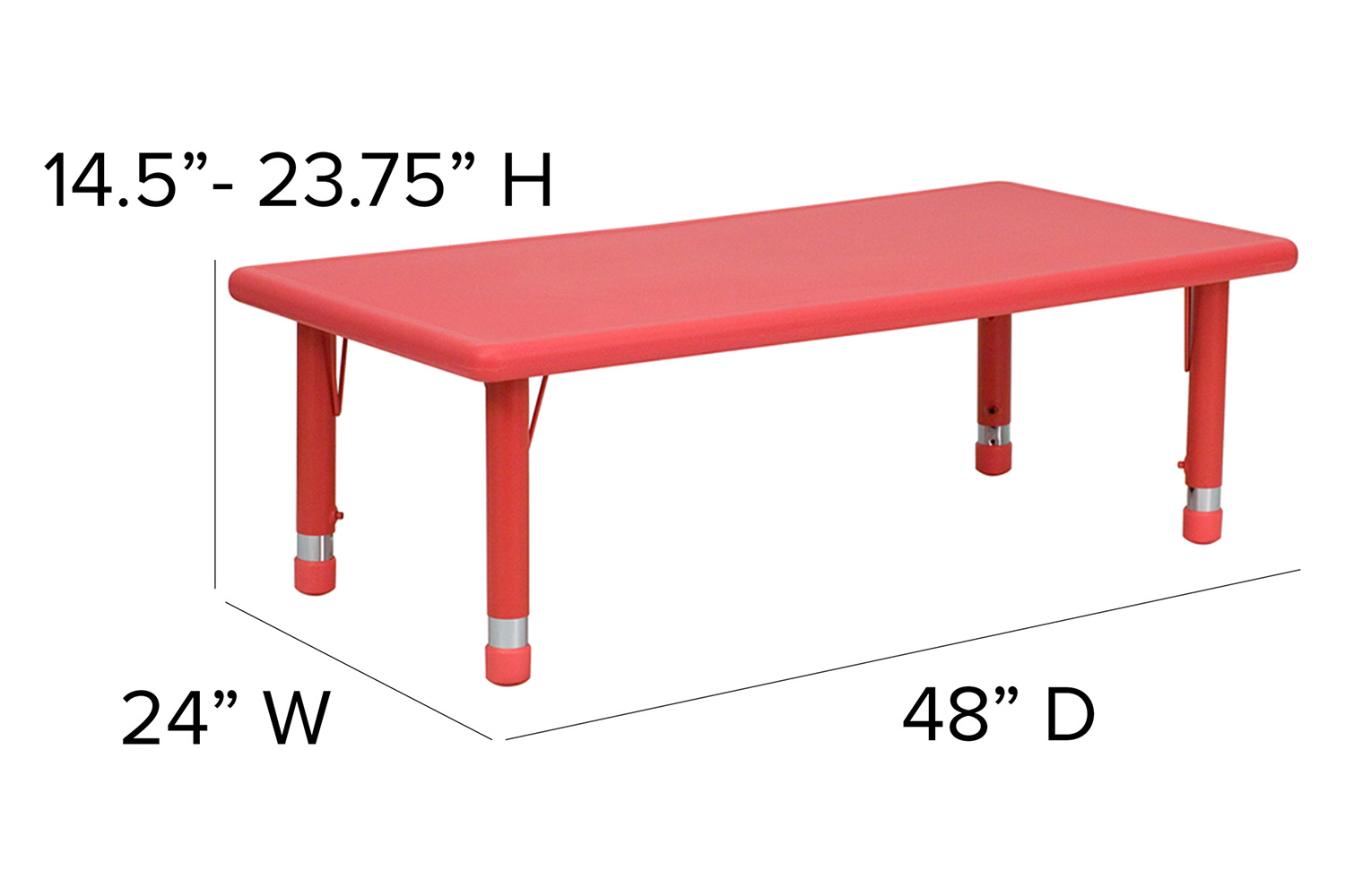 BLNK Emmy Rectangular Plastic Height Adjustable Activity Table Set - Red, 24"W x 48"L, with 6 Chairs