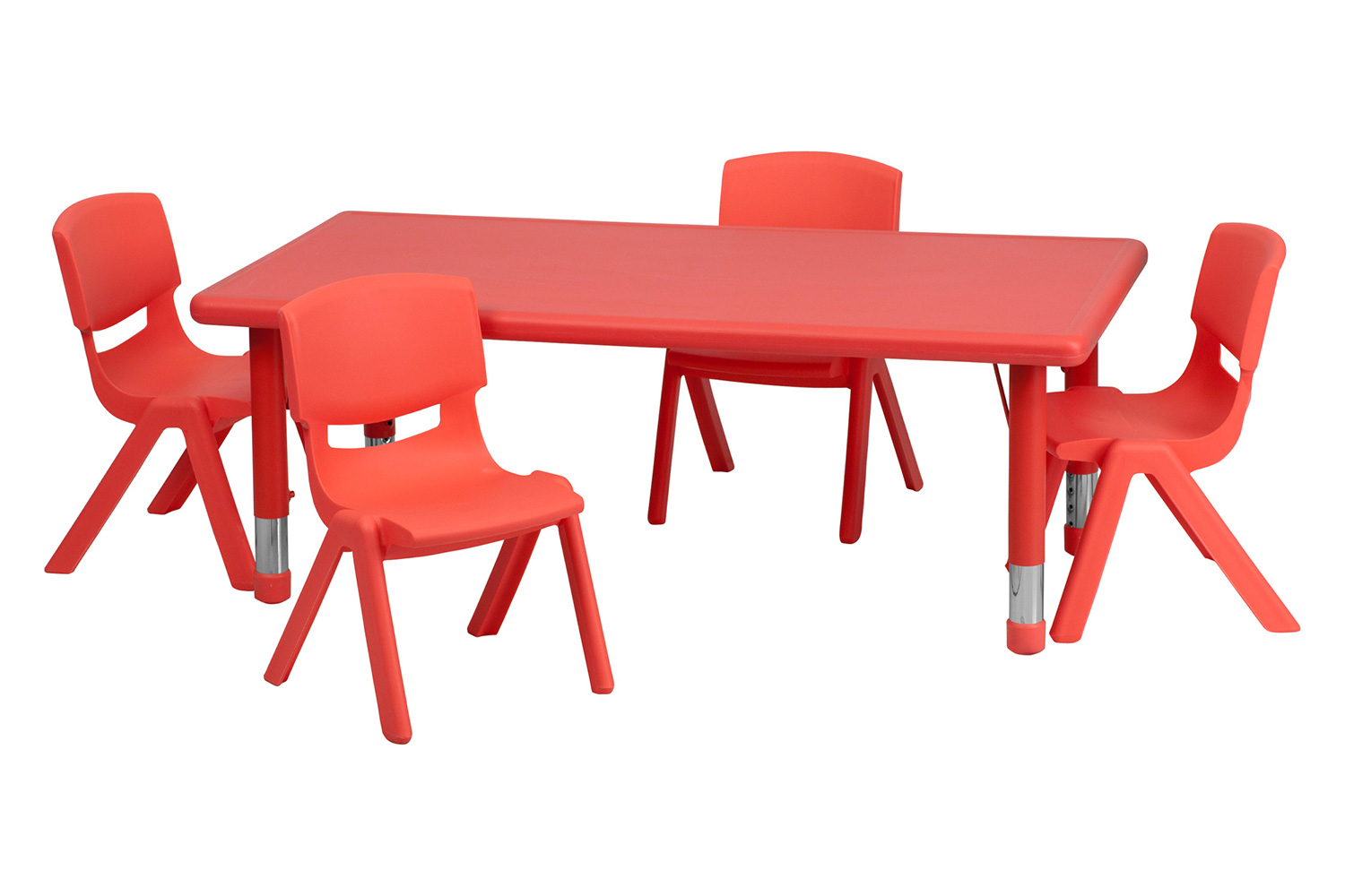 BLNK Emmy Rectangular Plastic Height Adjustable Activity Table Set - Red, 24"W x 48"L, with 4 Chairs