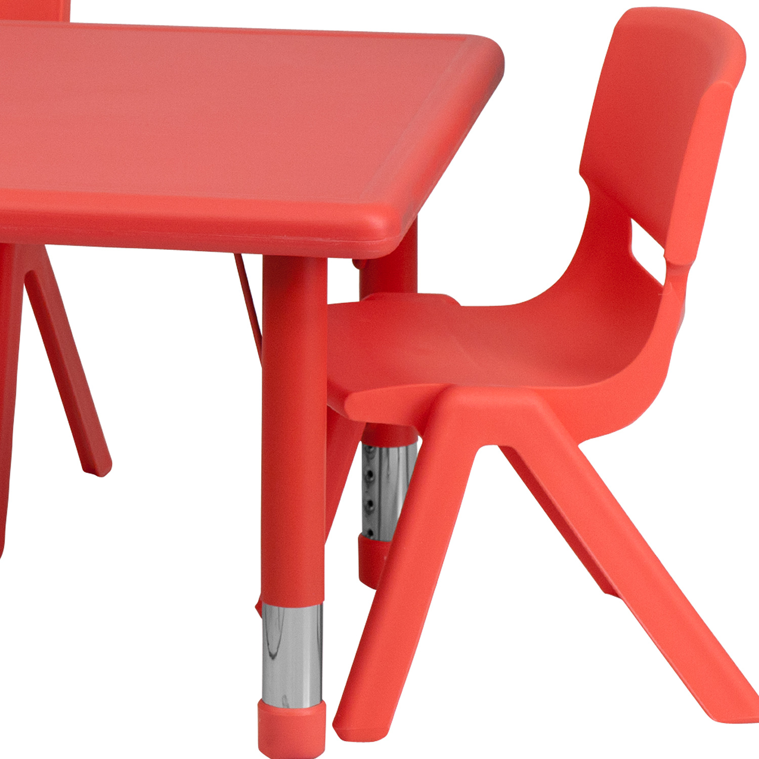 BLNK Emmy Rectangular Plastic Height Adjustable Activity Table Set - Red, 24"W x 48"L, with 4 Chairs