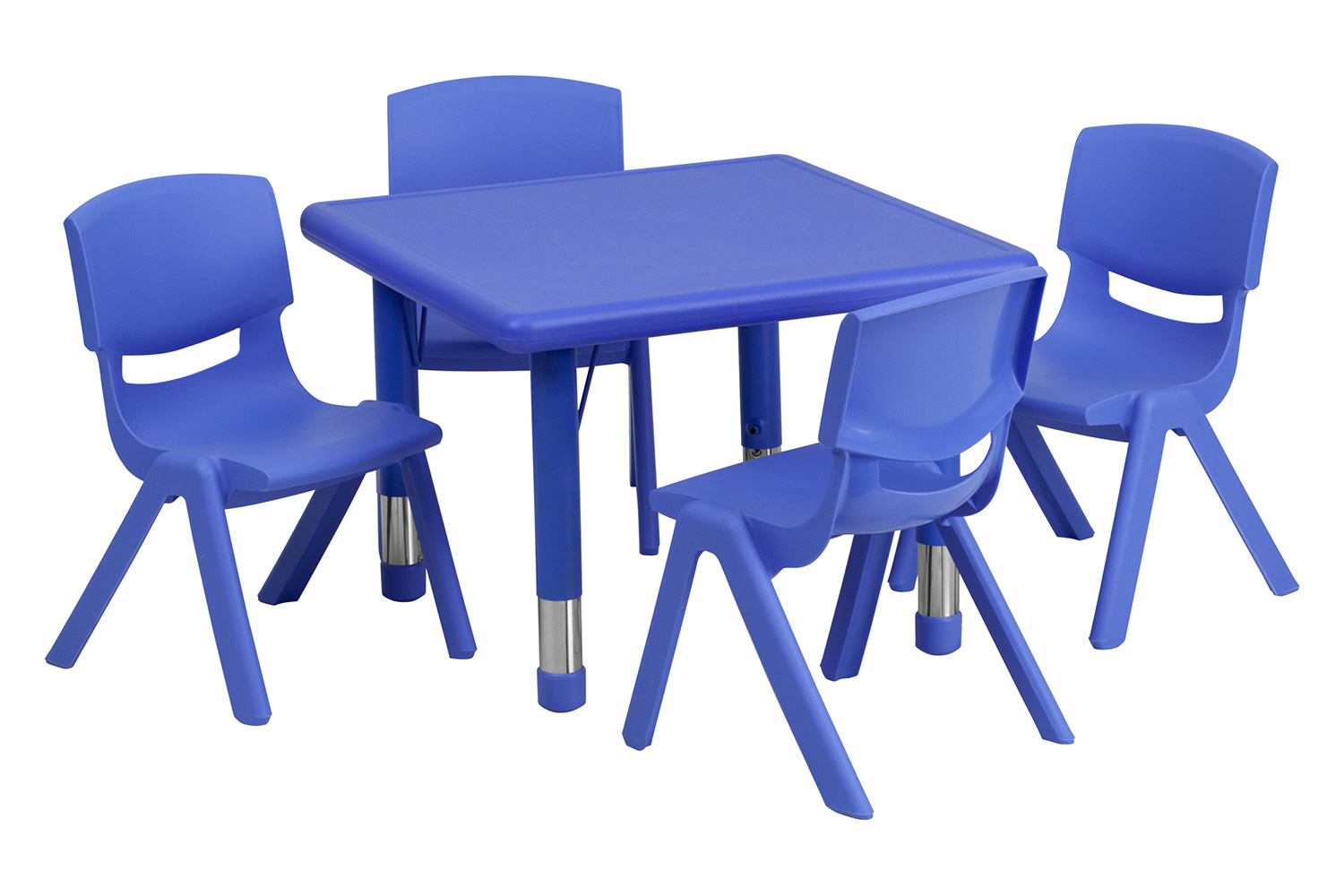 BLNK Emmy Square Plastic Height Adjustable Activity Table Set - Blue, 24"W, with 4 Chairs