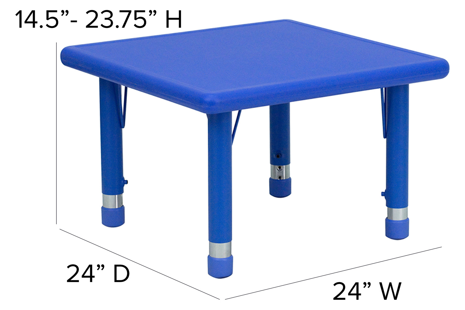 BLNK Emmy Square Plastic Height Adjustable Activity Table Set - Blue, 24"W, with 4 Chairs