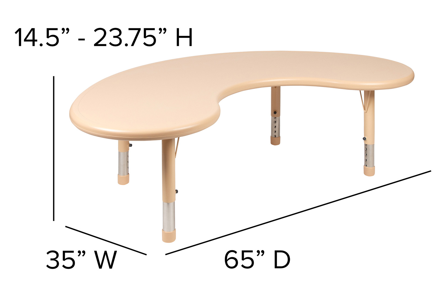 BLNK Wren Half-Moon Plastic Height Adjustable Activity Table - Natural