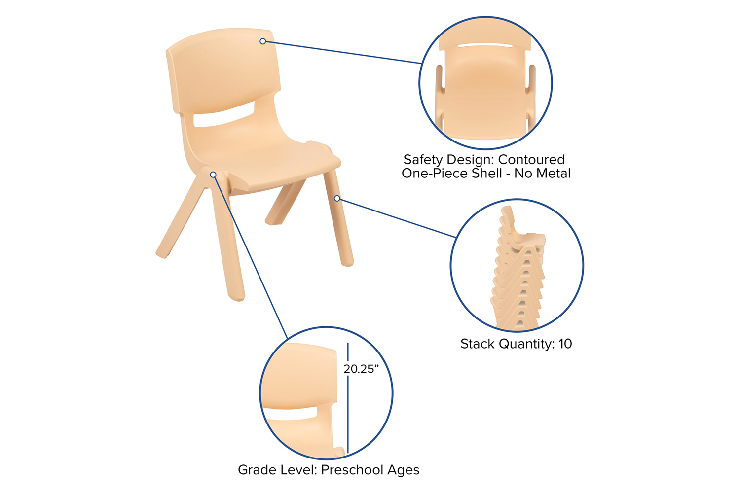 BLNK Emmy Half-Moon Plastic Height Adjustable Activity Table Set with 4 Chairs - Natural
