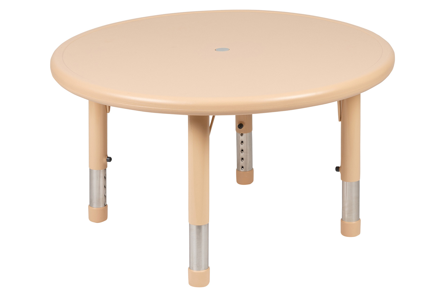BLNK Emmy Round Plastic Height Adjustable Activity Table Set - Natural, 33"D, with 4 Chairs
