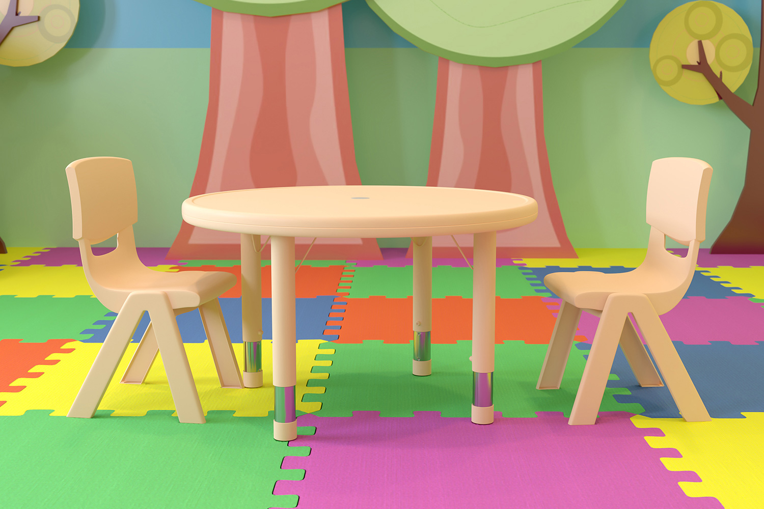 BLNK - Emmy Round Plastic Height Adjustable Activity Table Set