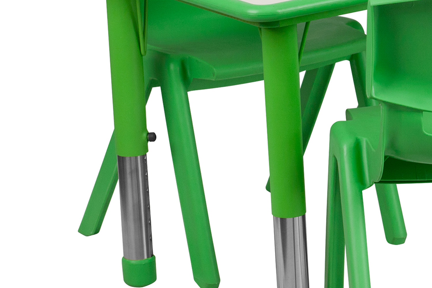 BLNK Emmy Rectangular Plastic Height Adjustable Activity Table Set - Green, 23.625"W x 47.25"L, with 6 Chairs
