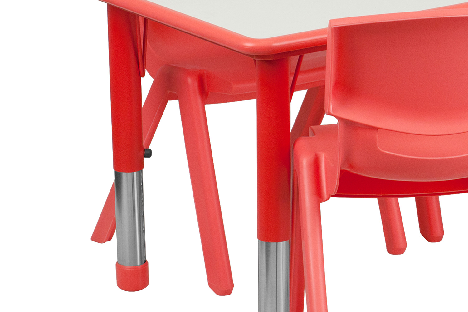 BLNK Emmy Rectangular Plastic Height Adjustable Activity Table Set - Red, 23.625"W x 47.25"L, with 6 Chairs