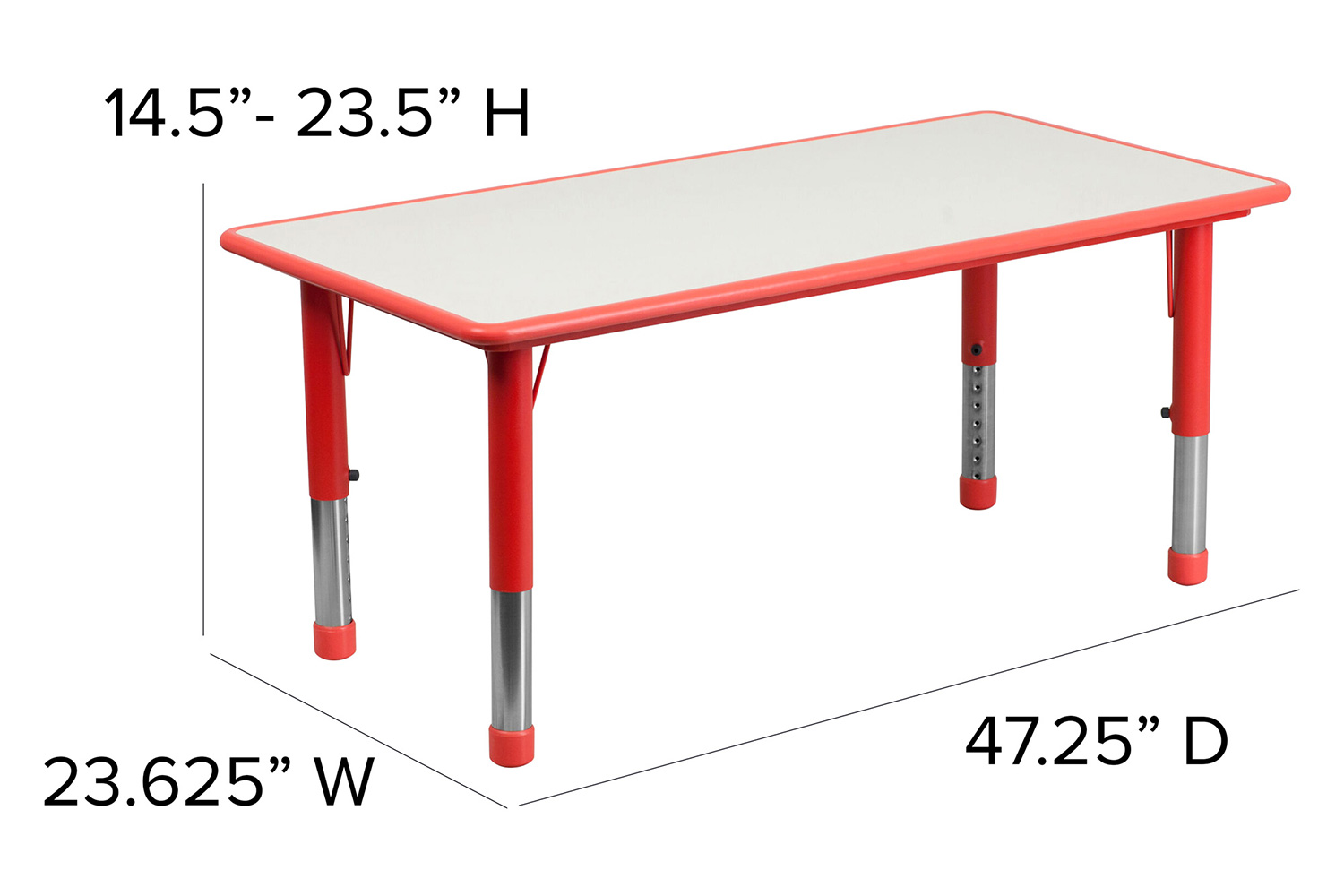 BLNK Emmy Rectangular Plastic Height Adjustable Activity Table Set - Red, 23.625"W x 47.25"L, with 6 Chairs