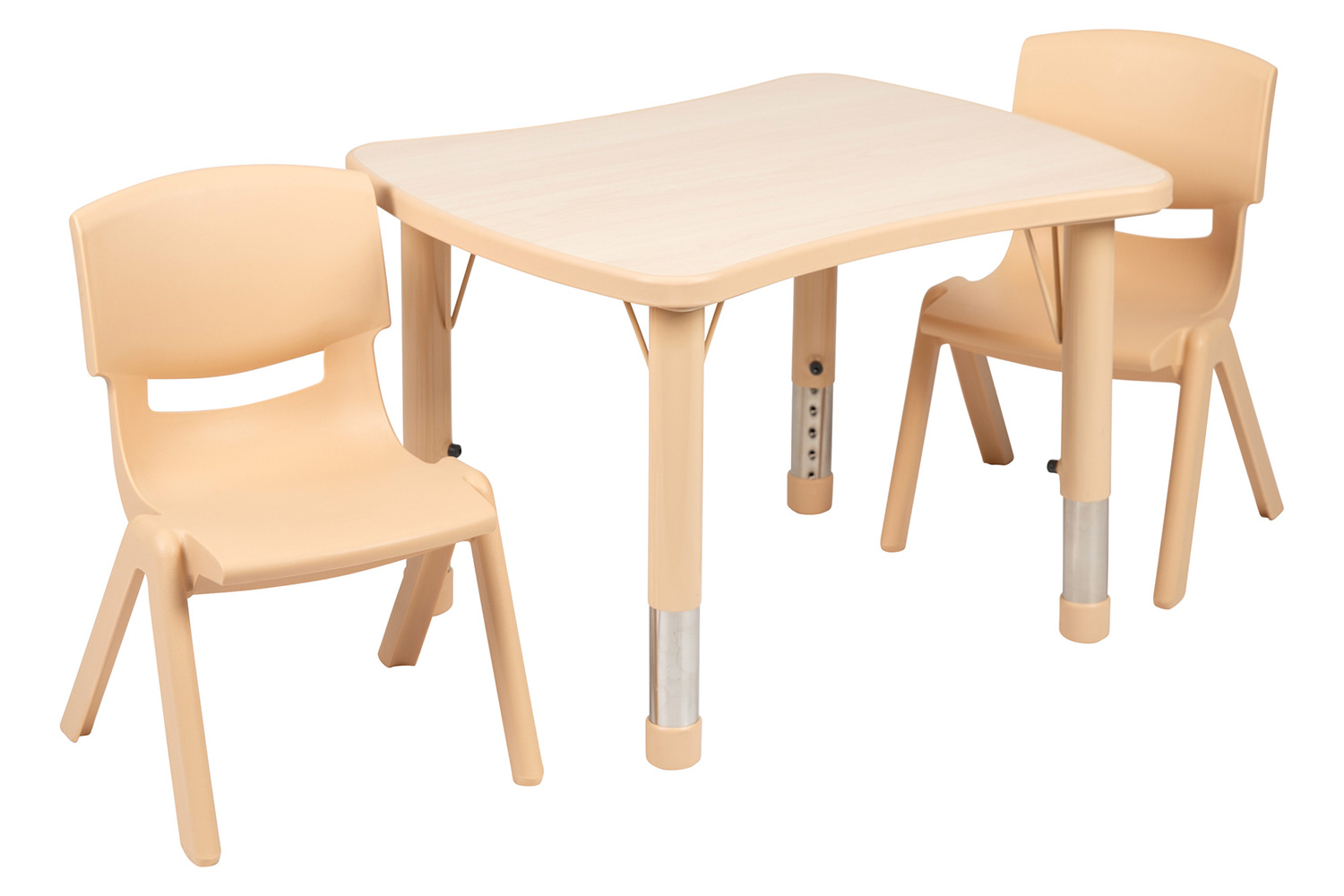 BLNK Emmy Rectangular Plastic Height Adjustable Activity Table Set - Natural, 21.875"W x 26.625"L, with 2 Chairs
