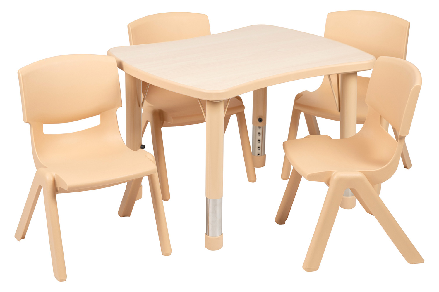 BLNK Emmy Rectangular Plastic Height Adjustable Activity Table Set - Natural, 21.875"W x 26.625"L, with 4 Chairs