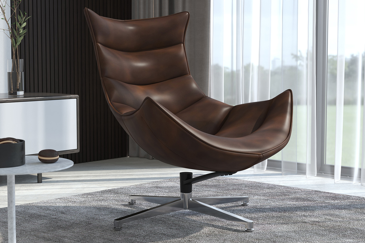BLNK - Pasithea LeatherSoft Swivel Cocoon Chair