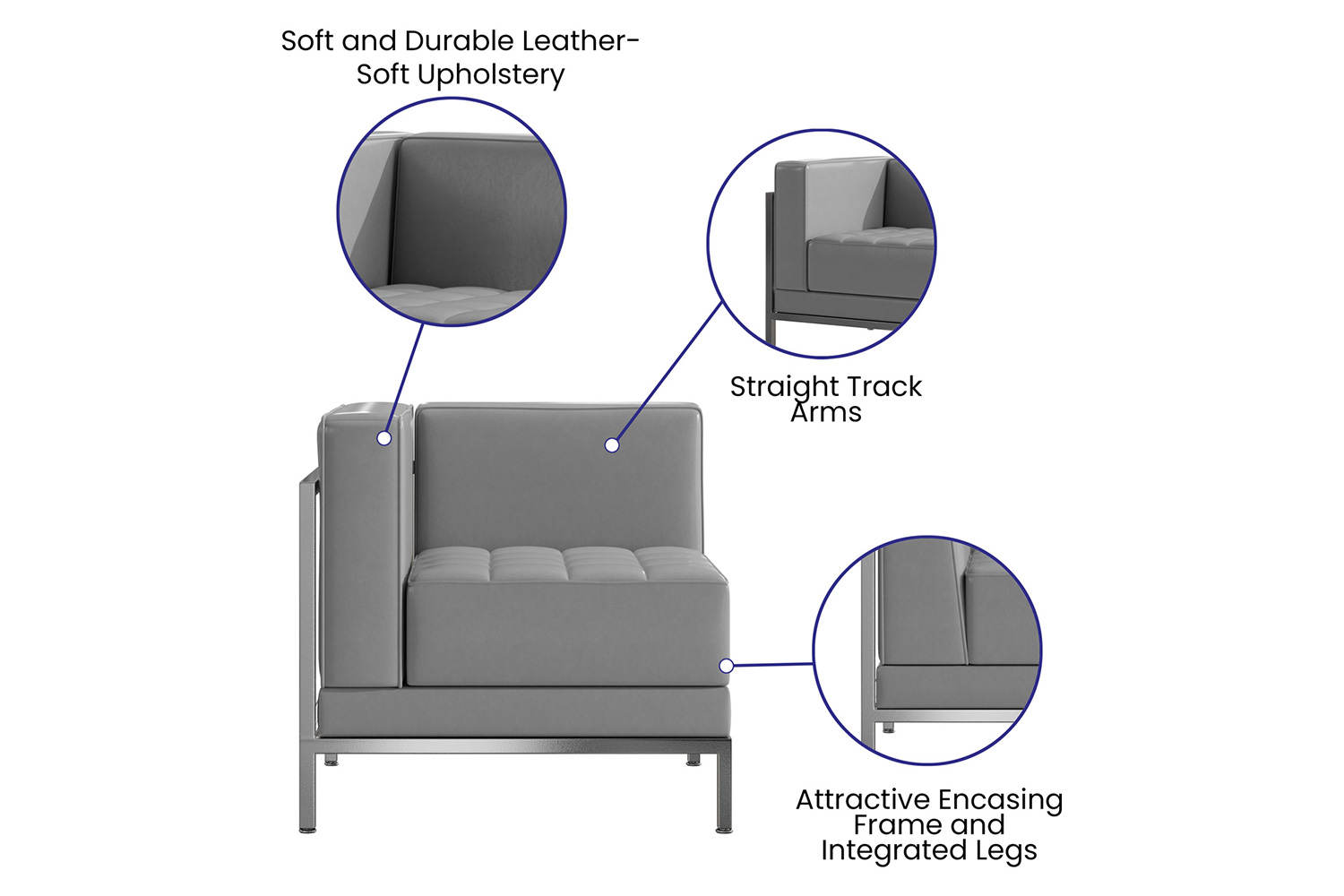 BLNK HERCULES Imagination Series LeatherSoft Contemporary Right Corner Chair with Encasing Frame - Gray