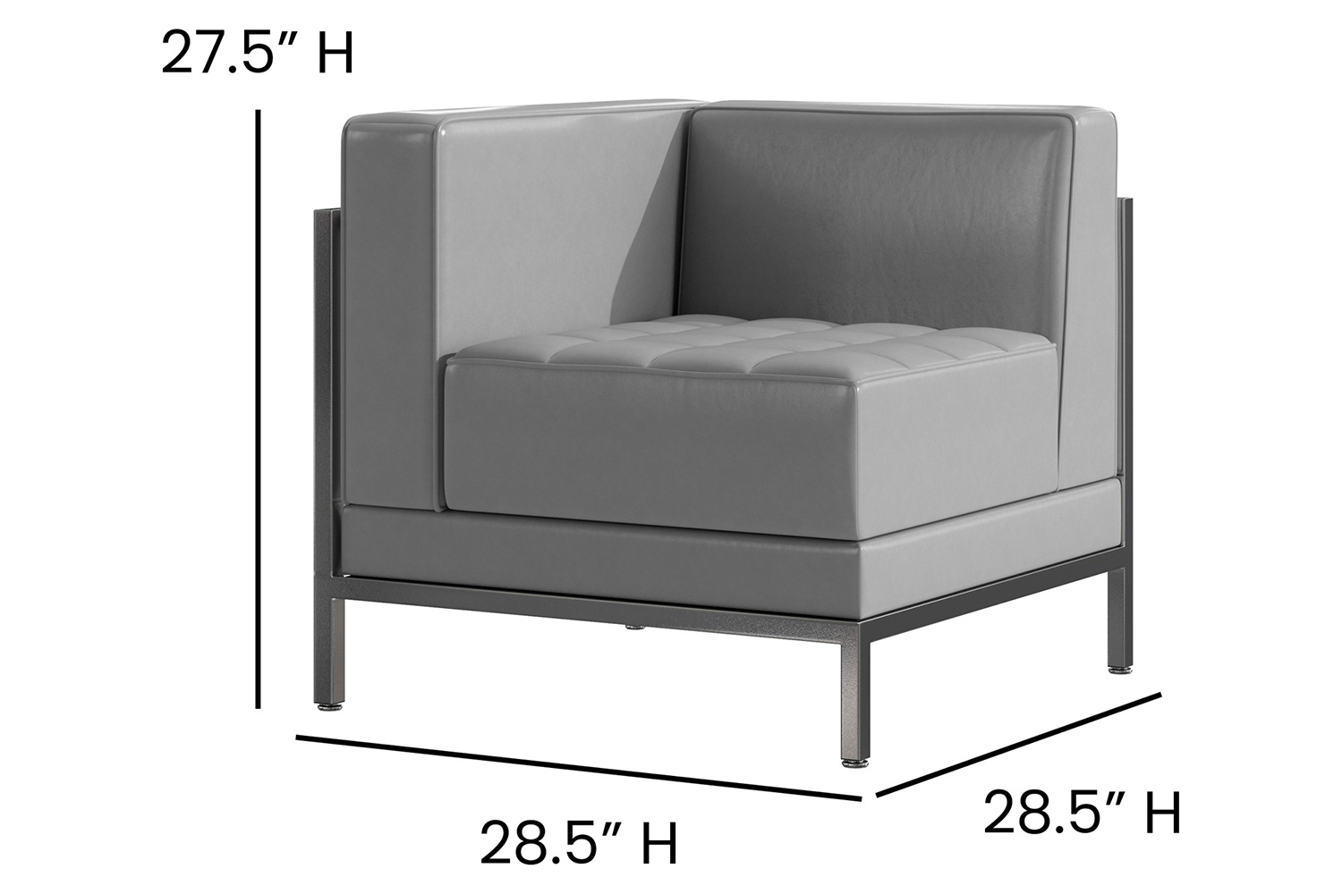 BLNK HERCULES Imagination Series LeatherSoft Contemporary Right Corner Chair with Encasing Frame - Gray