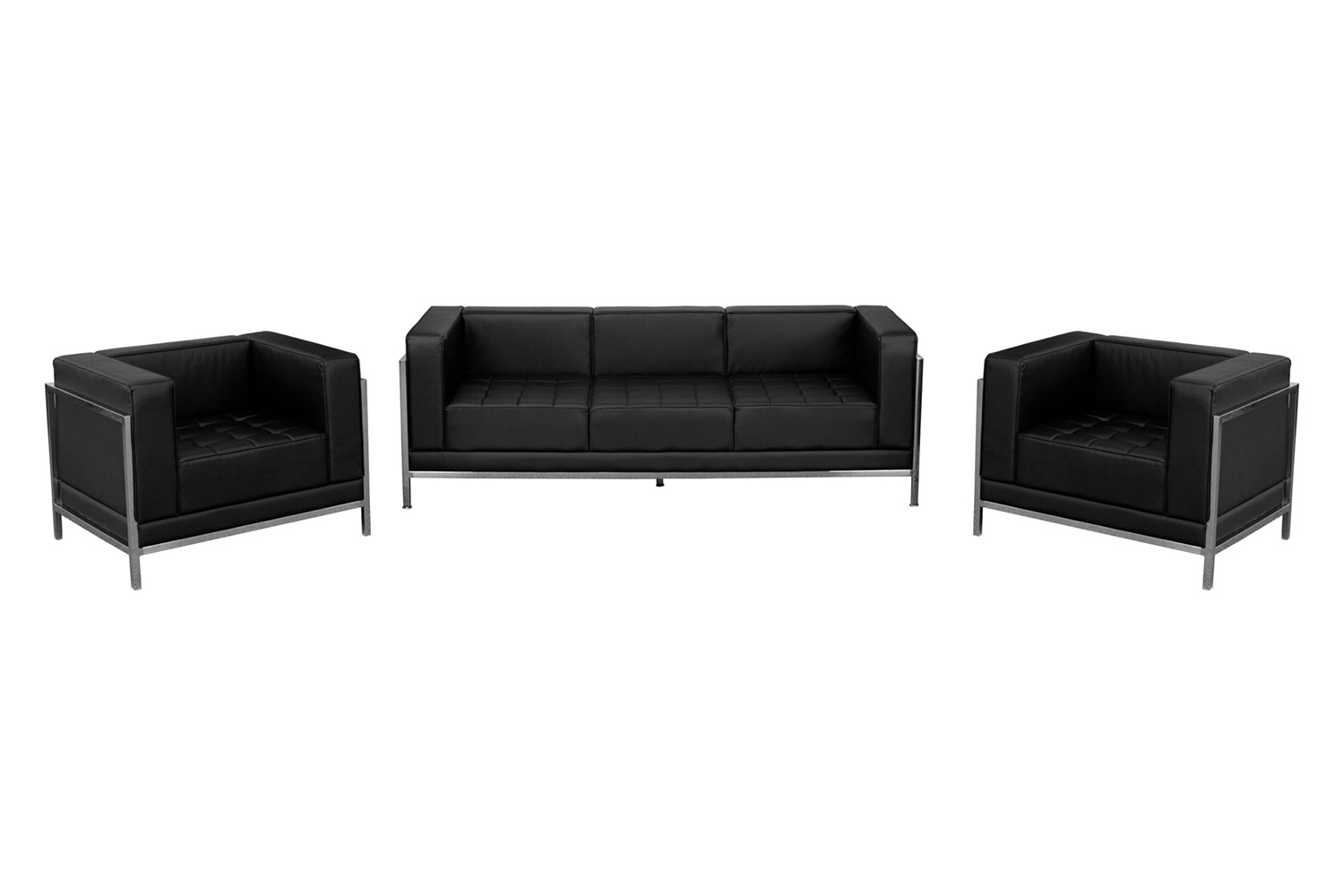 BLNK - HERCULES Imagination Series Set 3 LeatherSoft Sofa and Chair Set in Black