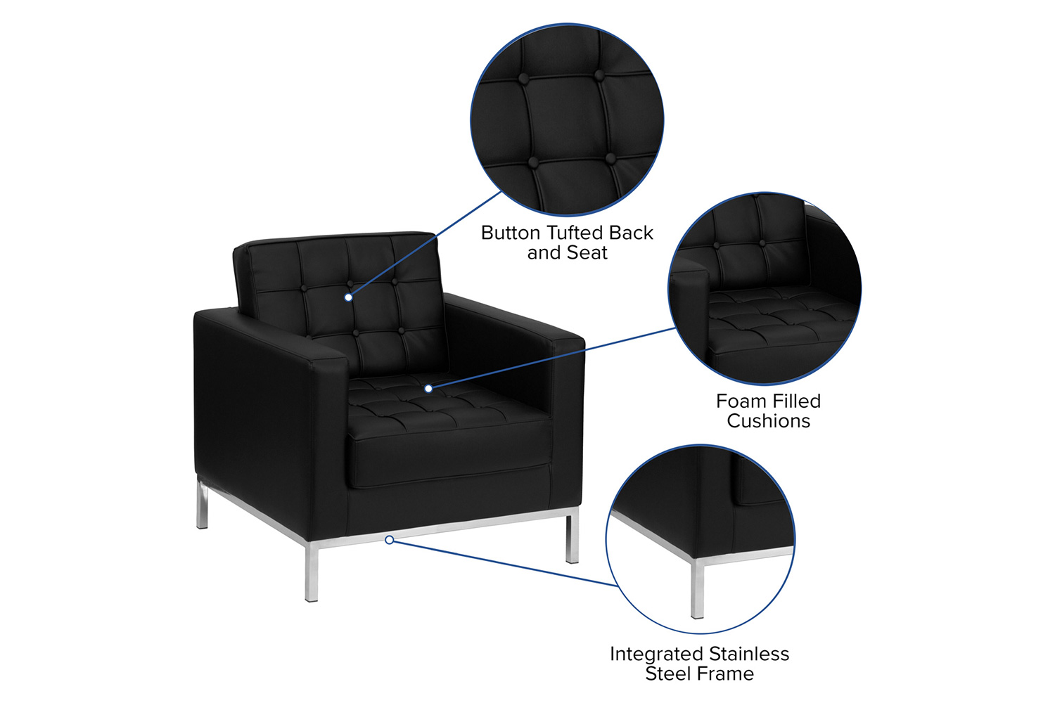 BLNK HERCULES Lacey Series LeatherSoft Contemporary Chair with Stainless Steel Frame - Black