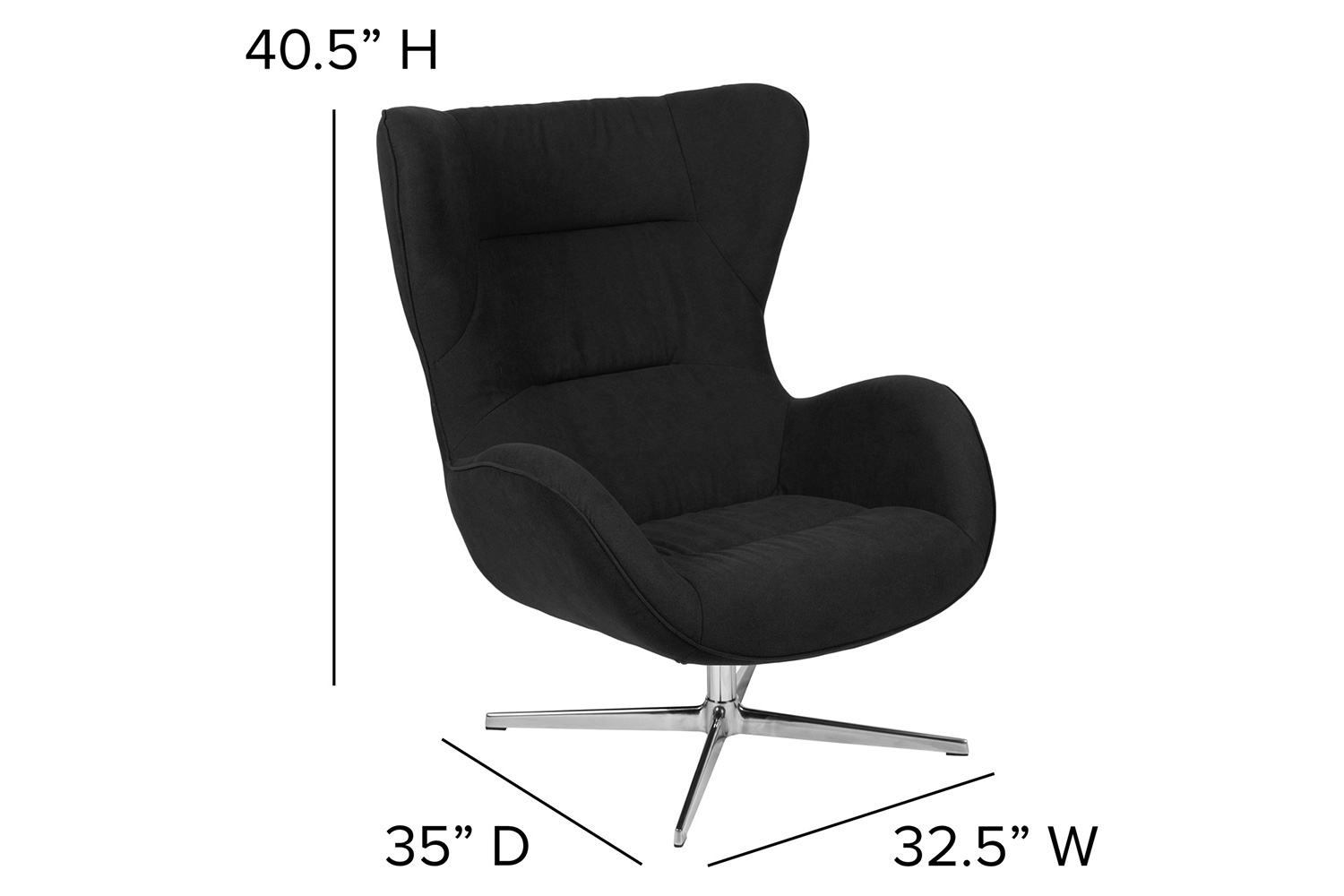 BLNK Rally Fabric Swivel Wing Chair - Black