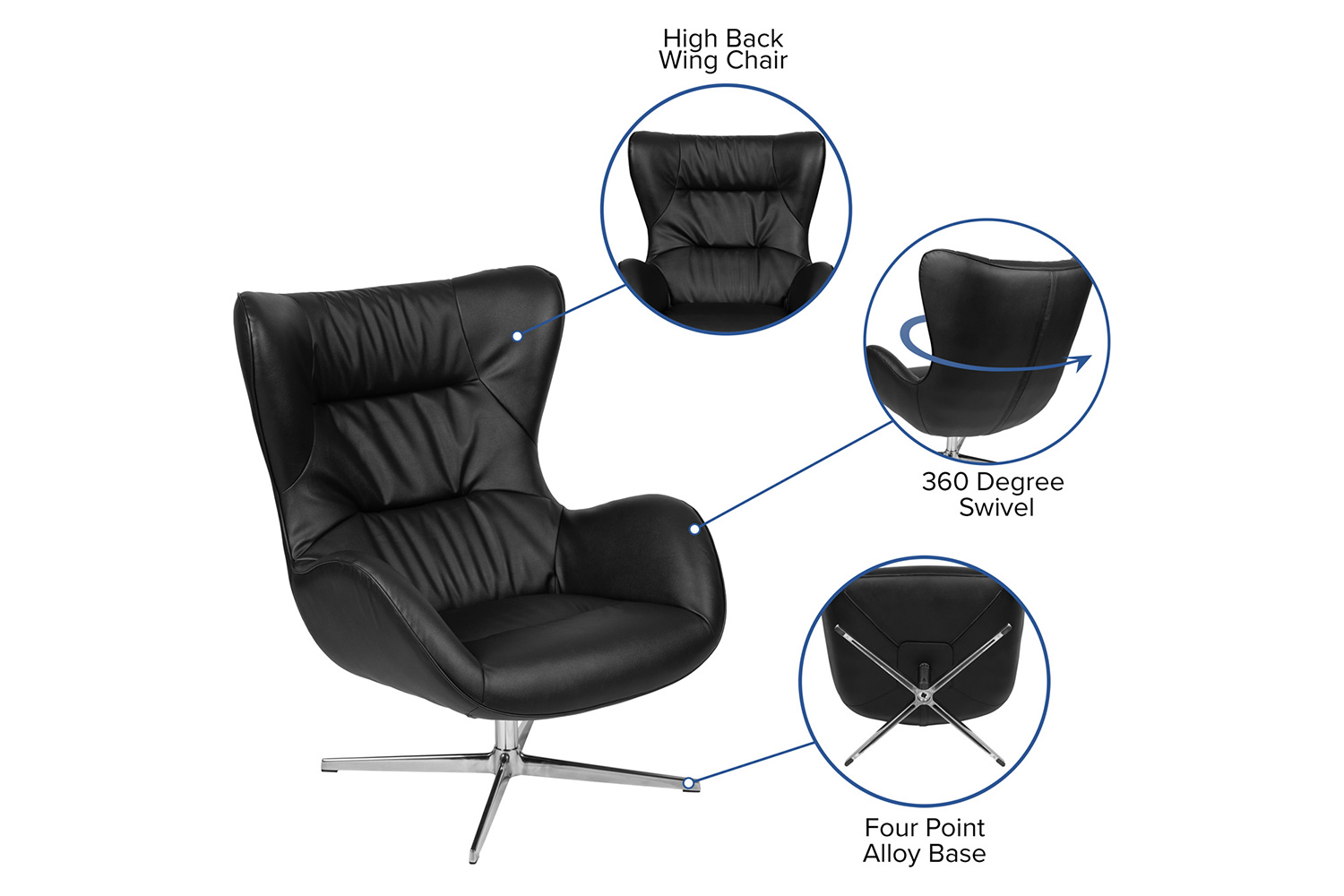 BLNK Rally LeatherSoft Swivel Wing Chair - Black
