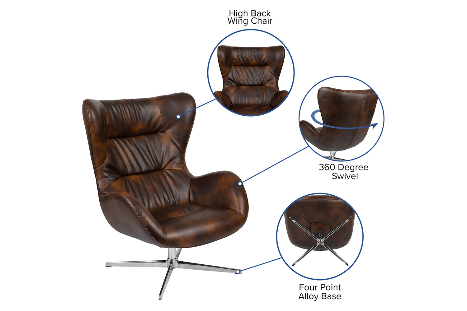 BLNK Rally LeatherSoft Swivel Wing Chair - Bomber Jacket