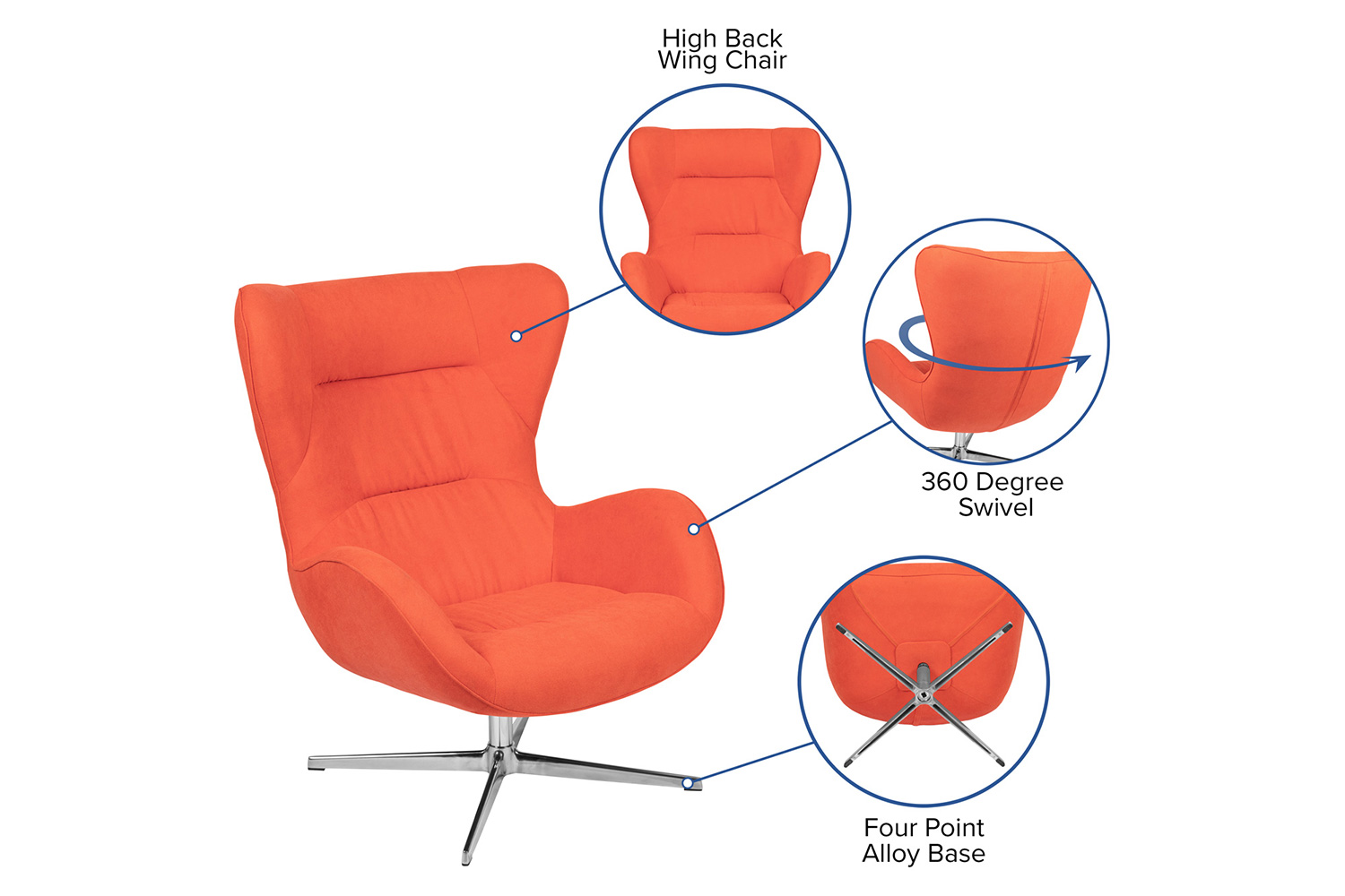 BLNK - Rally Fabric Swivel Wing Chair and Ottoman Set