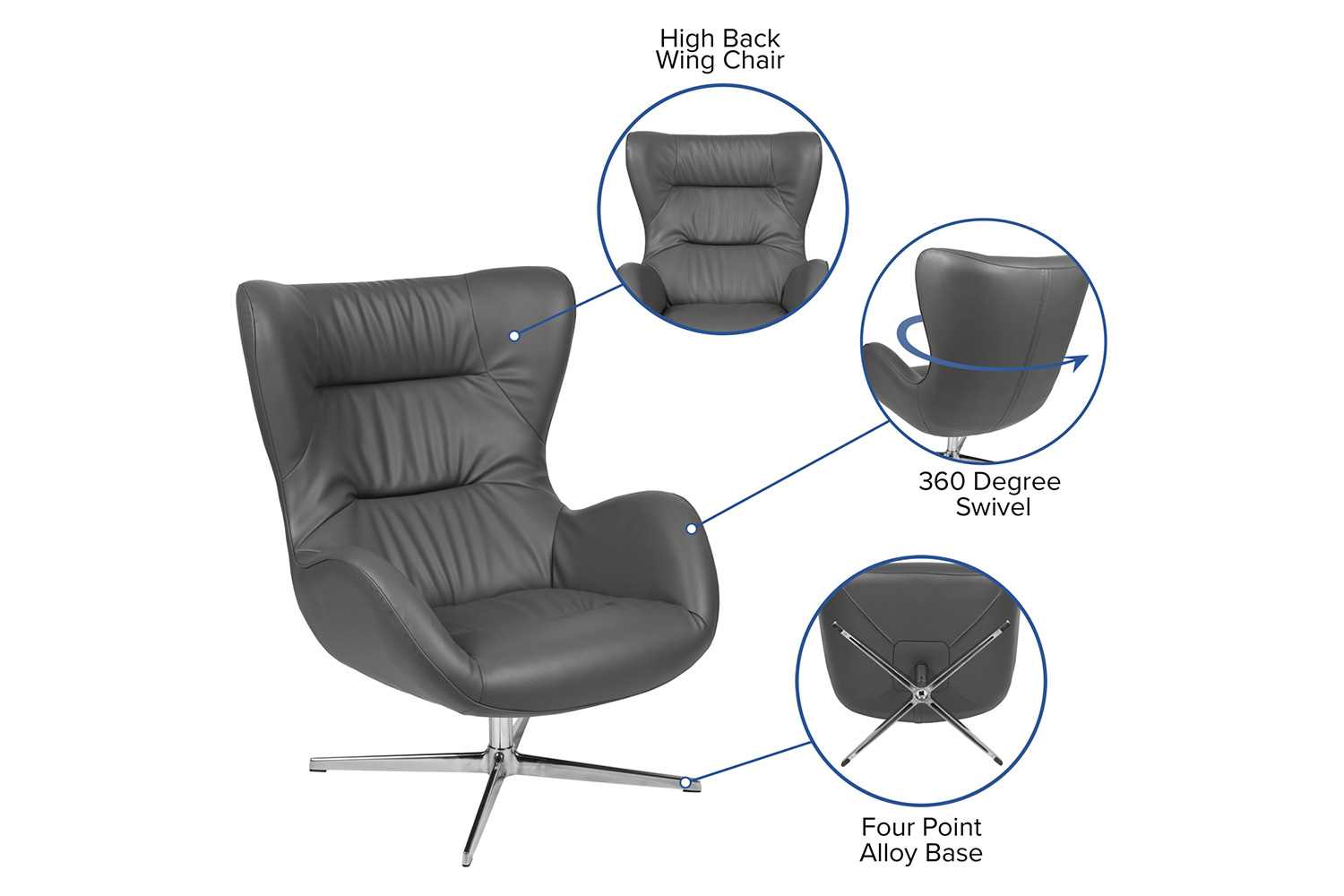 BLNK Rally LeatherSoft Swivel Wing Chair - Gray
