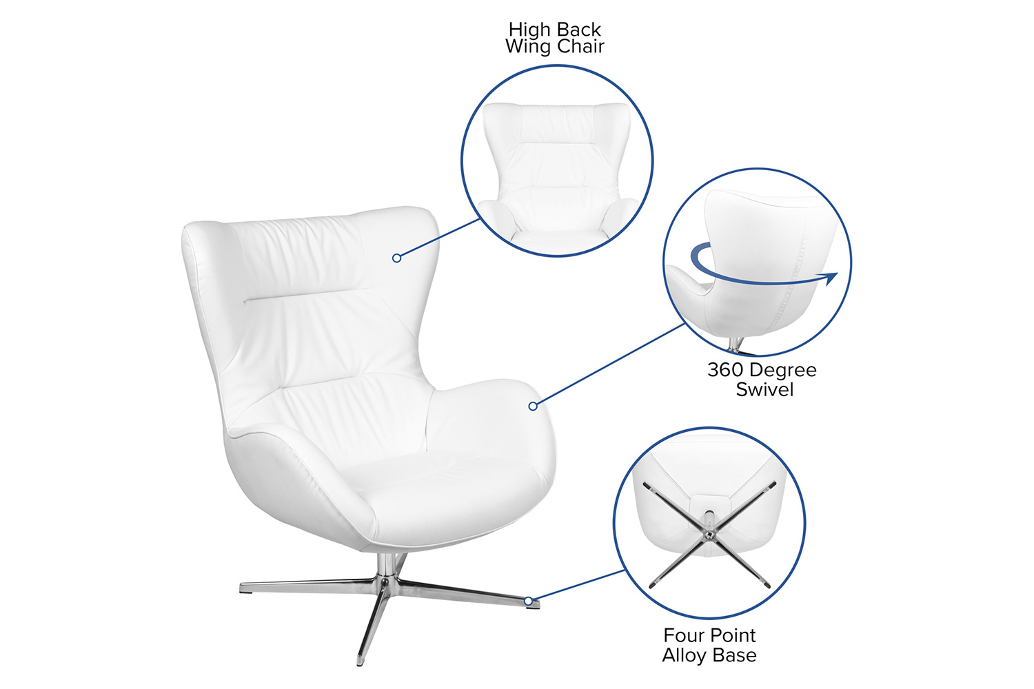 BLNK Rally LeatherSoft Swivel Wing Chair - White