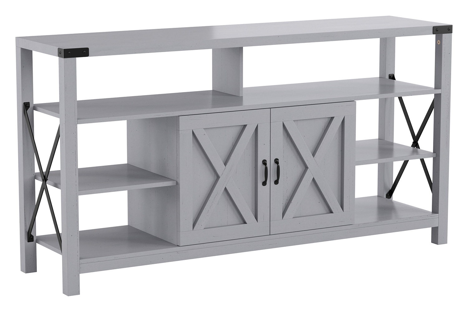 BLNK Wyatt Modern Farmhouse Tall TV Console Cabinet with Storage Cabinets and Shelves for TV's up to 60" - Coastal Gray