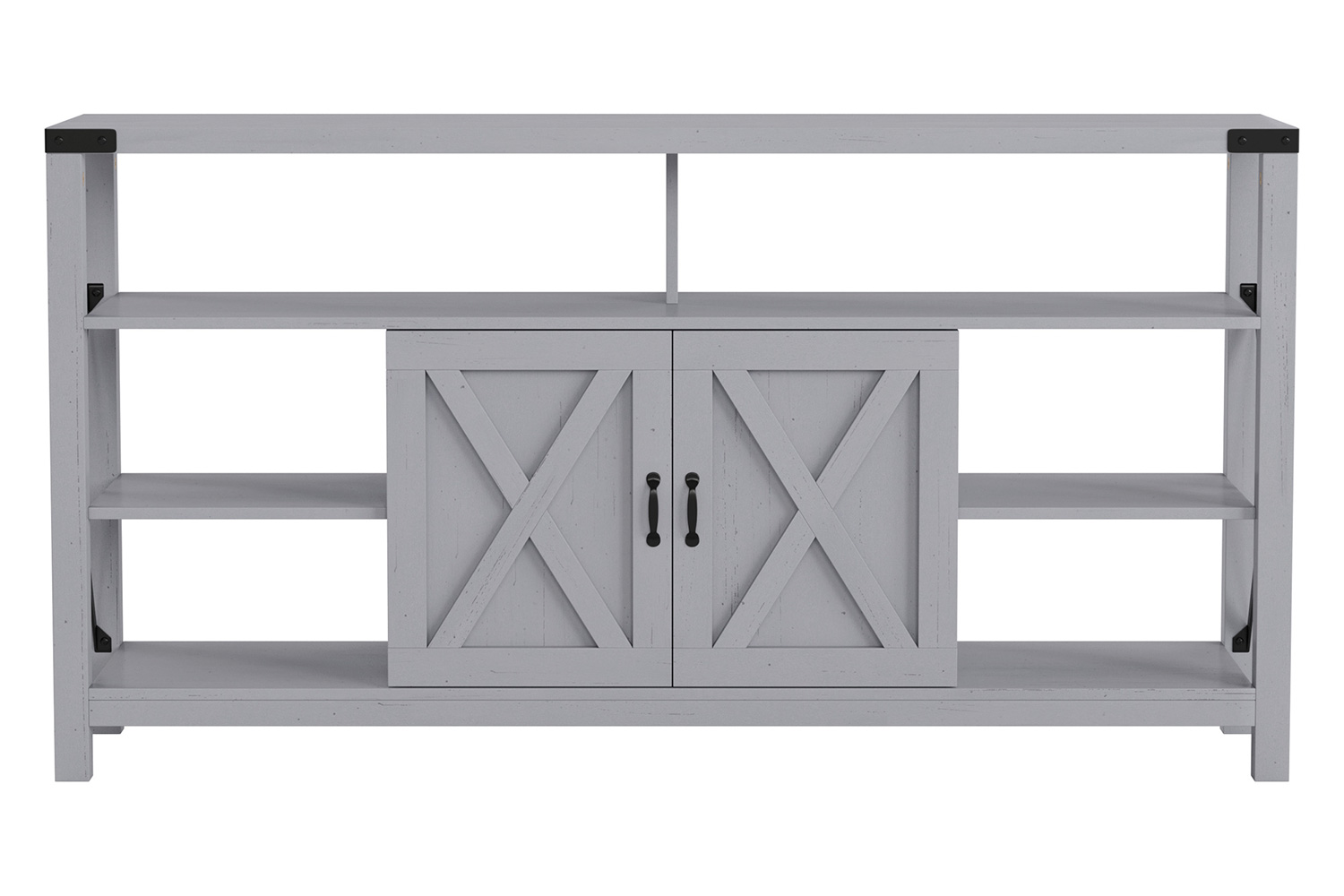 BLNK Wyatt Modern Farmhouse Tall TV Console Cabinet with Storage Cabinets and Shelves for TV's up to 60" - Coastal Gray