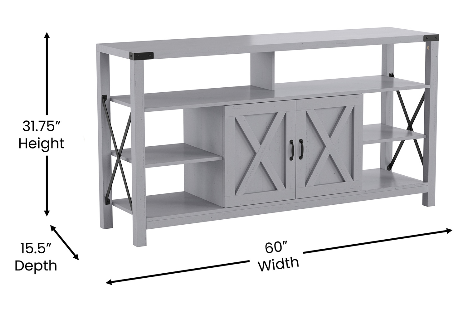 BLNK Wyatt Modern Farmhouse Tall TV Console Cabinet with Storage Cabinets and Shelves for TV's up to 60" - Coastal Gray
